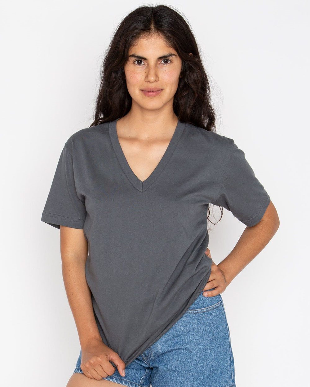 Los Angeles Apparel USA-Made Fine Jersey V-Neck T-Shirt - 24056