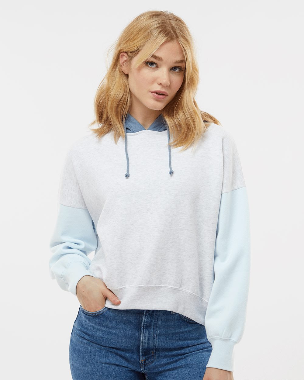 MV Sport Women's Sueded Fleece Colorblocked Crop Hooded Sweatshirt - W23716