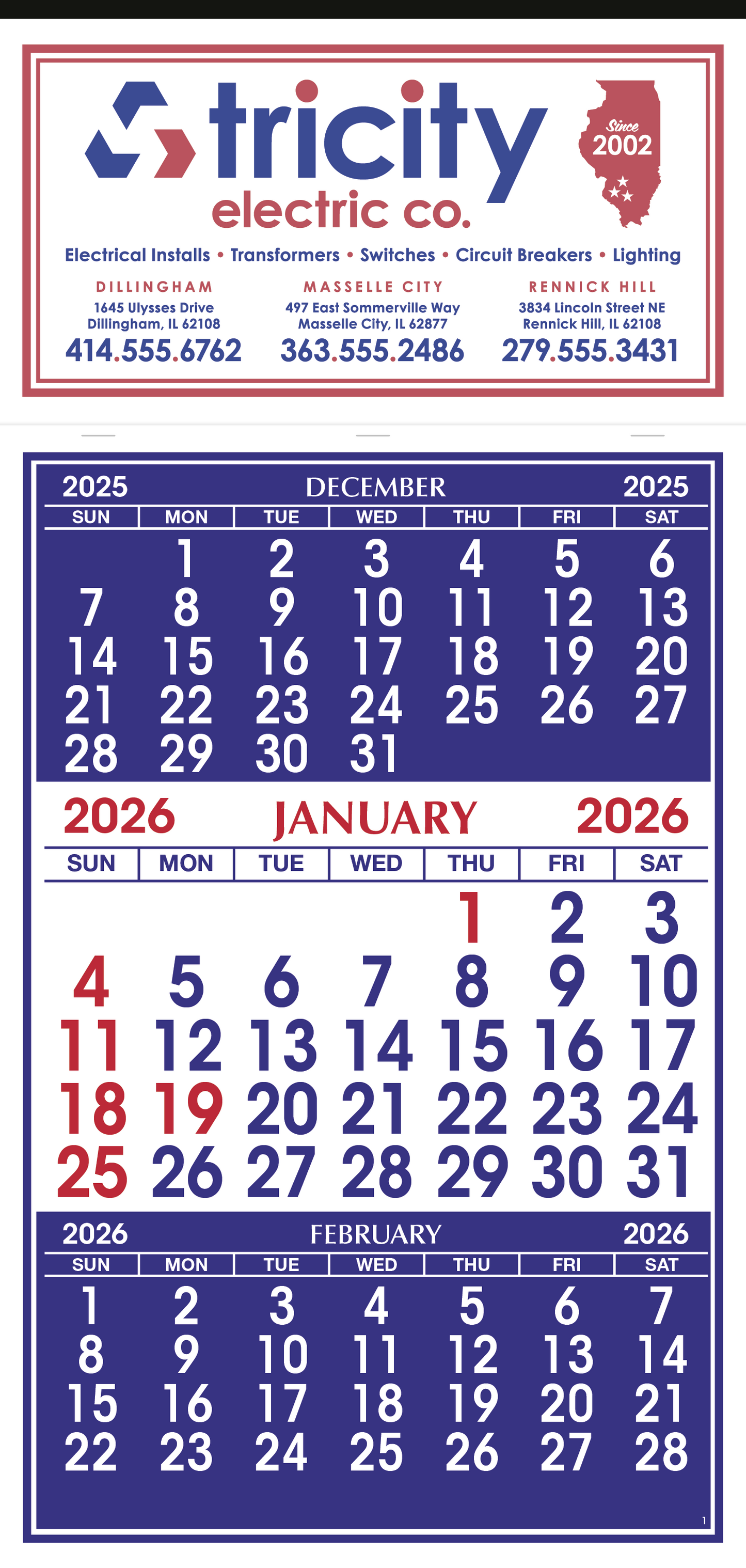 Skinner Kennedy 3Month Display Apron Calendar-125-E