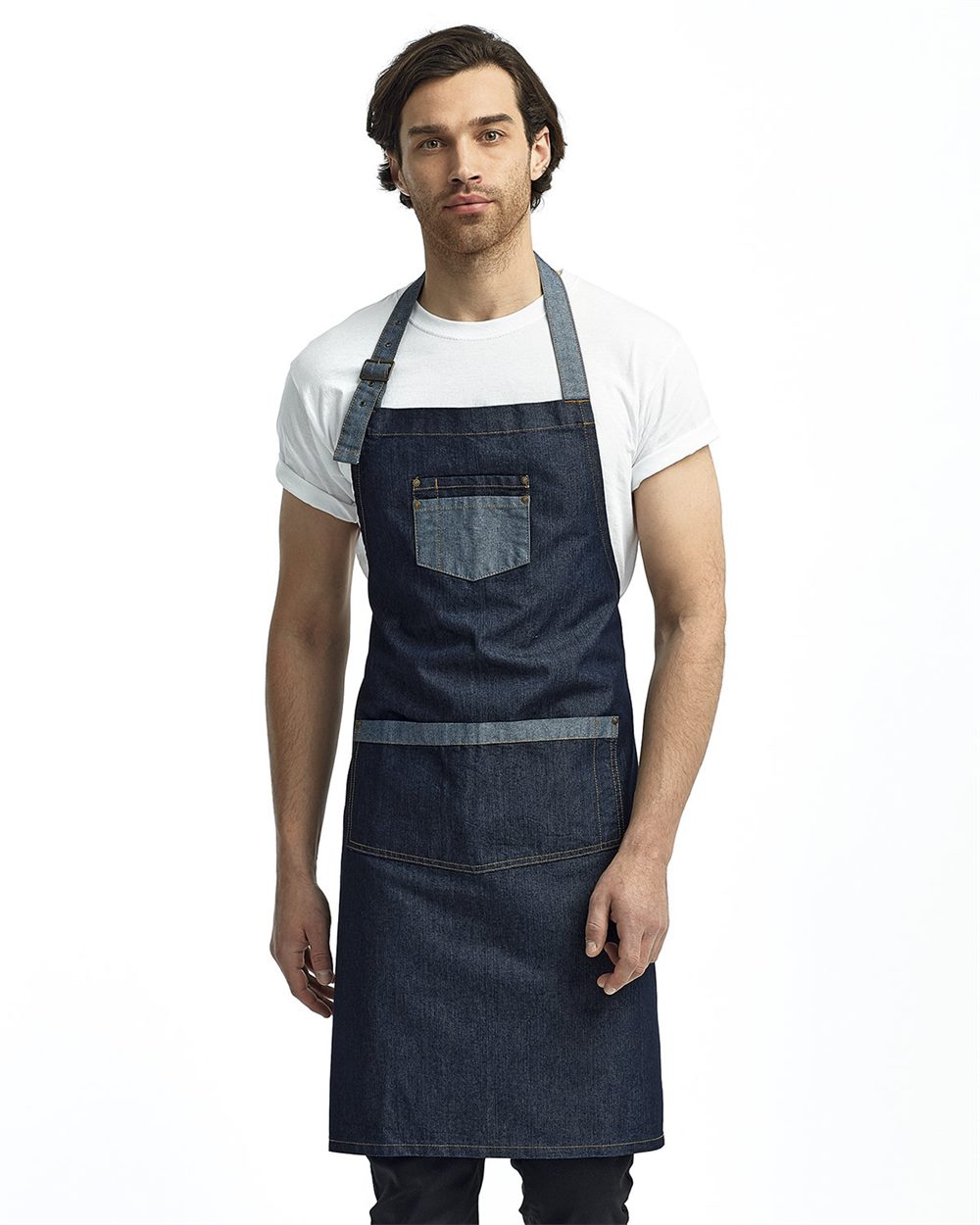 Artisan Collection by Reprime Domain Contrast Denim Bib Apron with Pockets - RP127