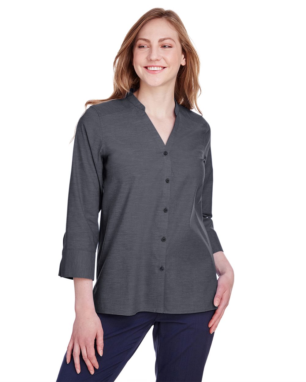 Devon & Jones Women's Crown Collection® Stretch Pinpoint Chambra Three-Quarter Sleeve Shirt - DG562W