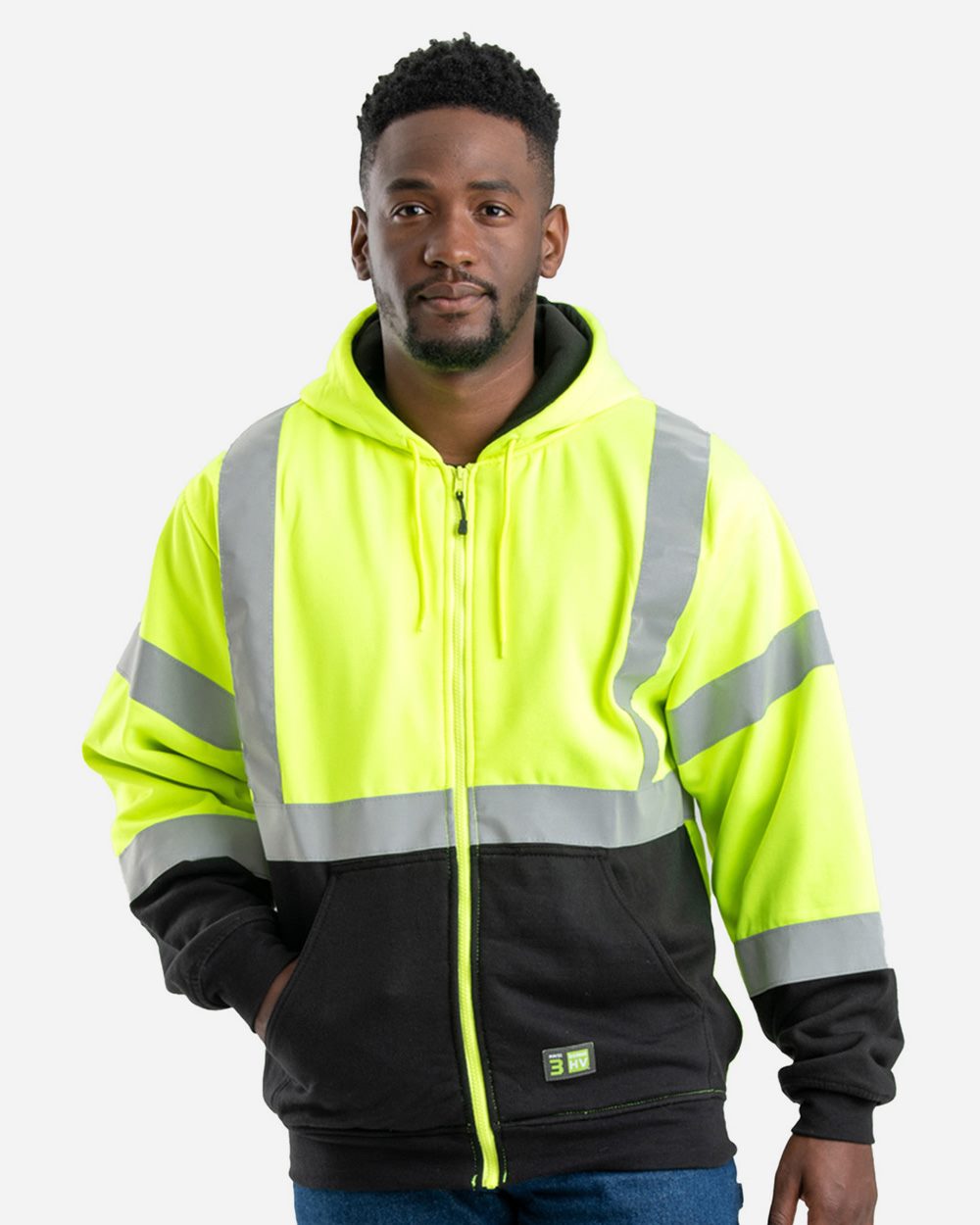 Berne Apparel Hi-Vis Class 3 Color Block Full-Zip Hooded Sweatshirt - HVF023