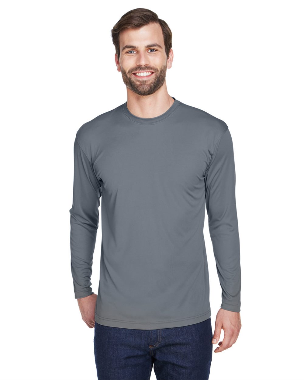 UltraClub Men's Cool & Dry Sport Long Sleeve Performance Interlock T-Shirt - 8422