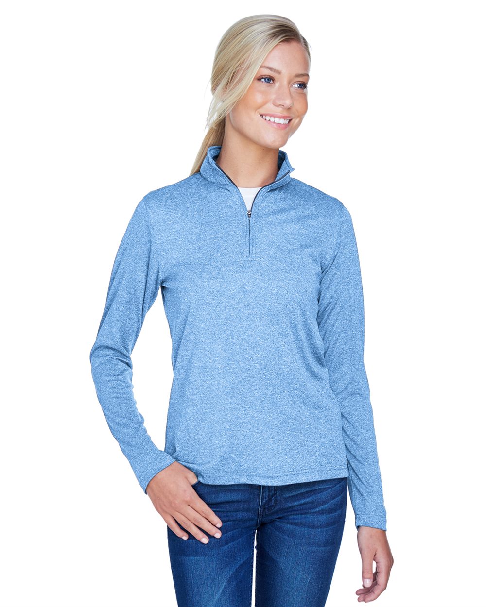 UltraClub Women's Cool & Dry Heathered Performance Quarter-Zip - 8618W