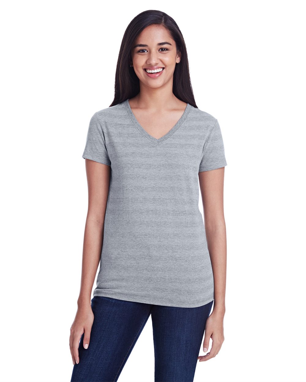 Threadfast Apparel Women's Invisible Stripe V-Neck T-Shirt - 252RV