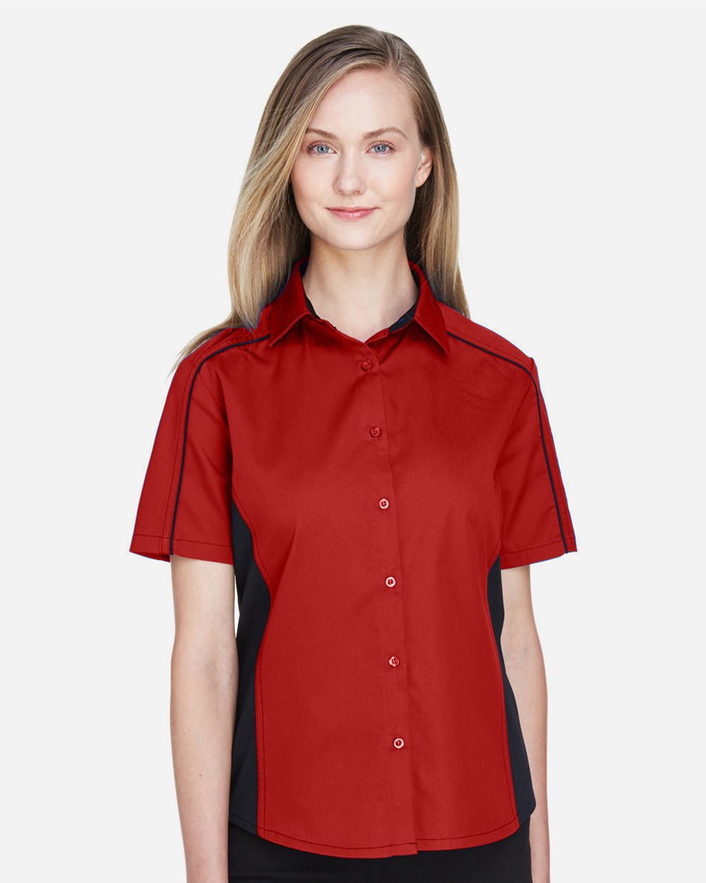 North End Women's Fuse Colorbloack Twill Short Sleeve Shirt - 77042