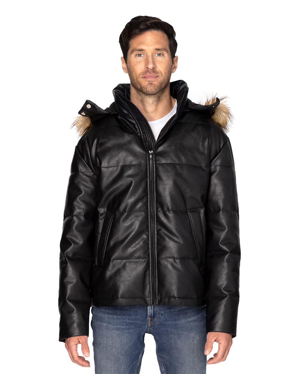 Threadfast Apparel Vegan Leather Puffer Jacket - 397J