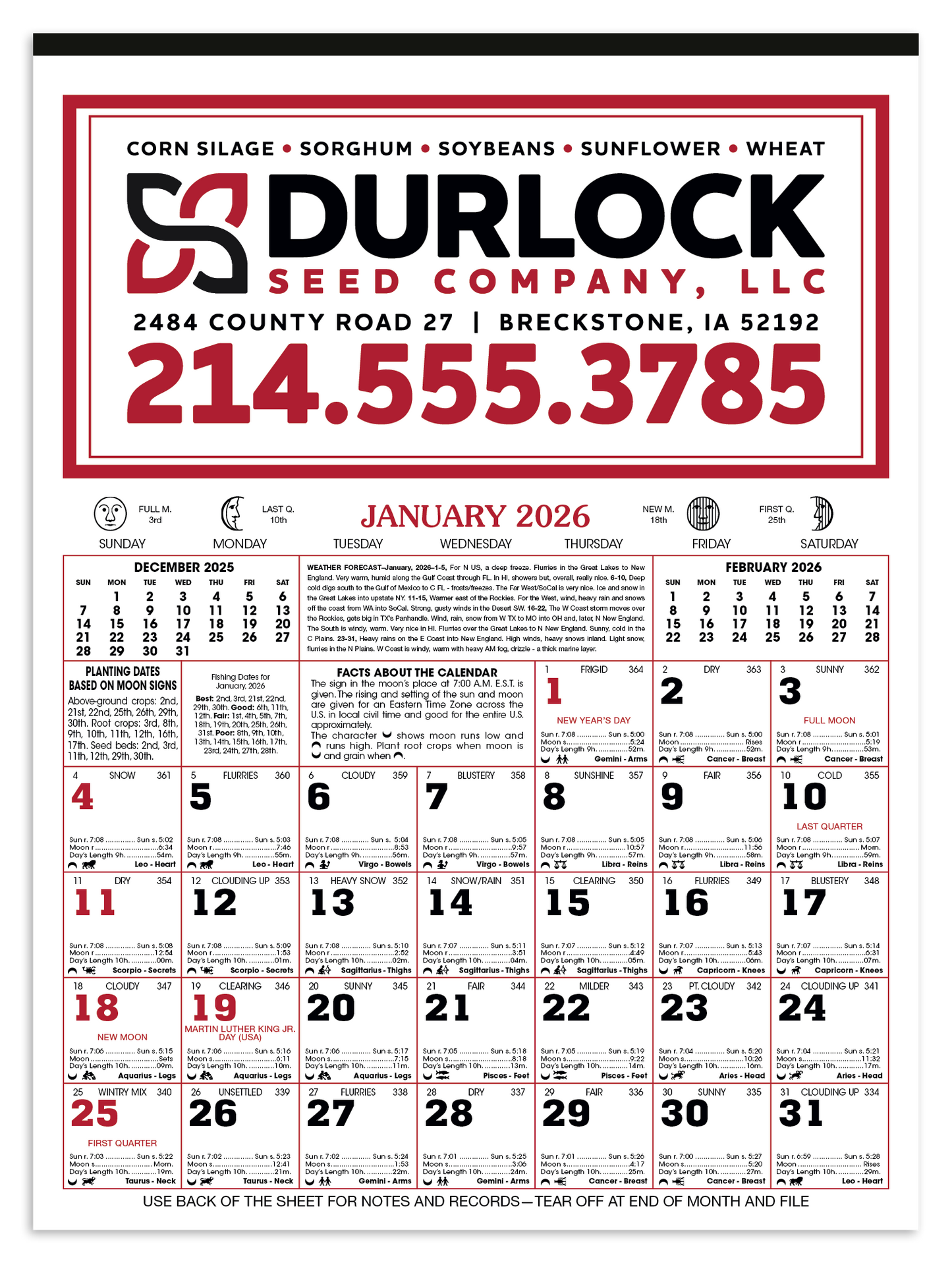 Skinner Kennedy 12Sheet Almanac Calendar-190-E