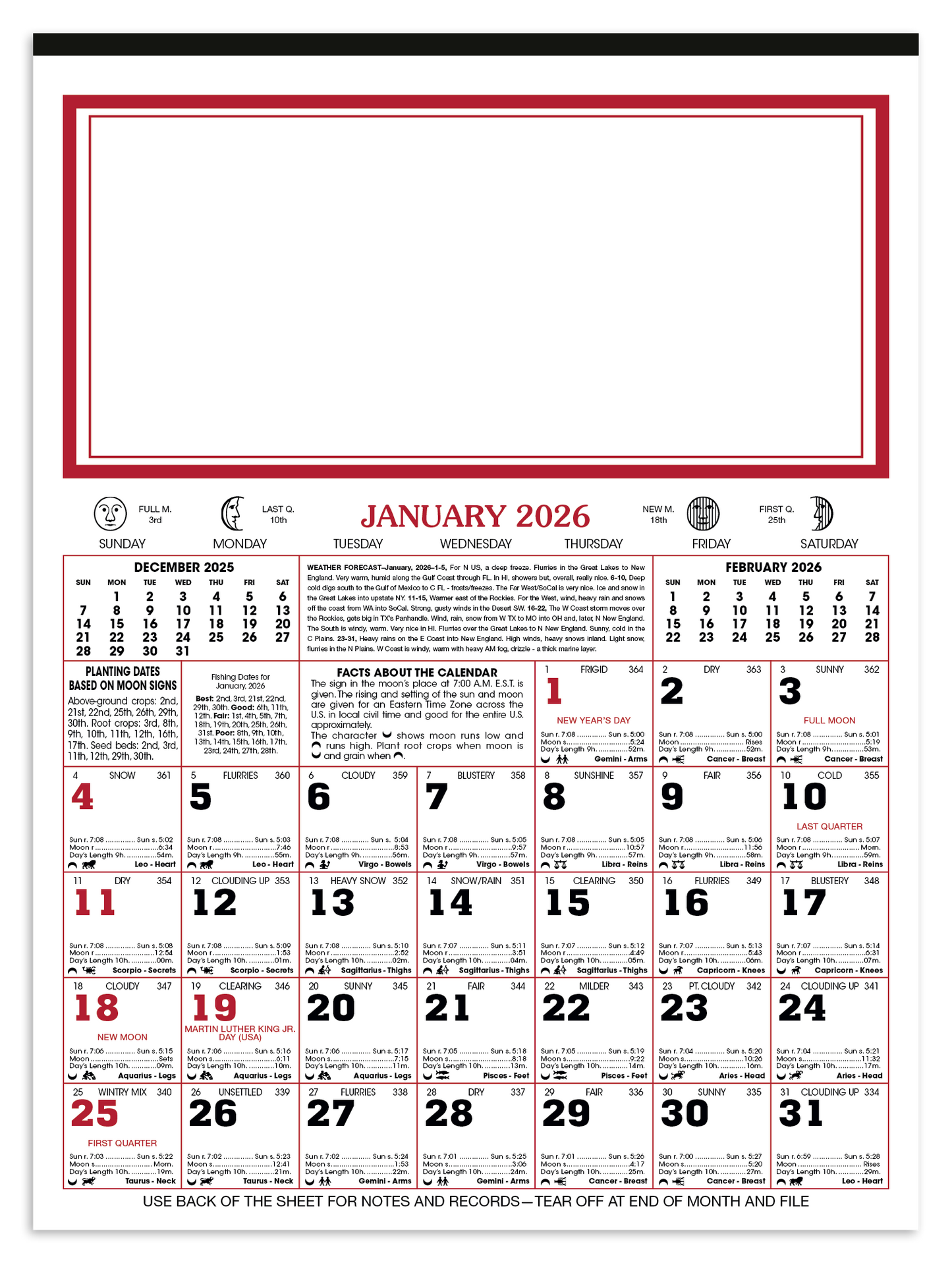 Skinner Kennedy 12Sheet Almanac Calendar-190-E