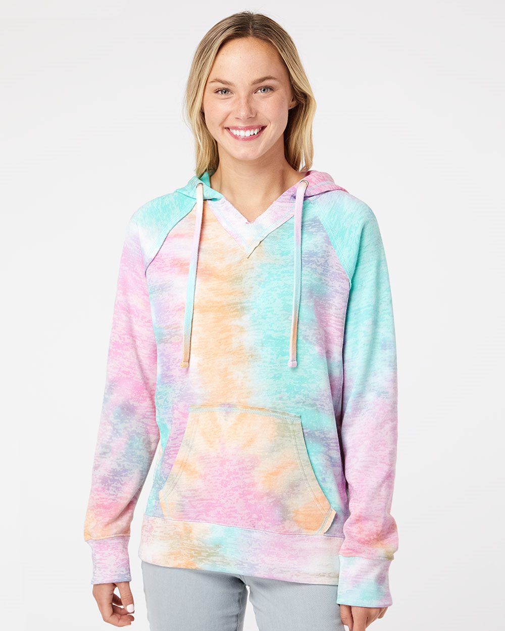 MV Sport Women’s Courtney Burnout V-Notch Hooded Sweatshirt - W1162