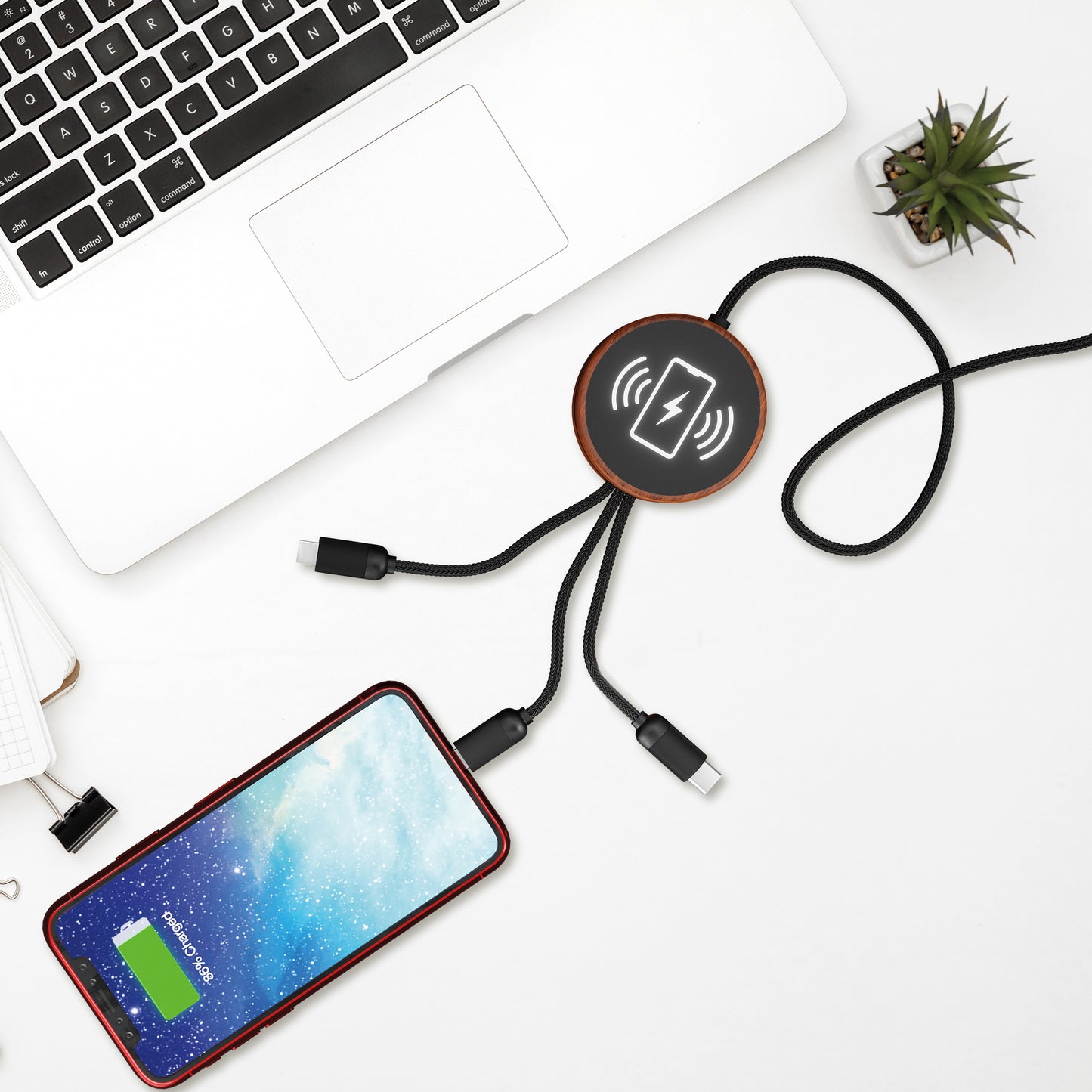 SCX Innovative Design 5in1 Bamboo 5W Wireless Charging Cable-32508