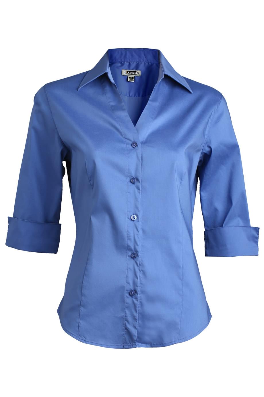 Stretch Broadcloth Three Quarter Sleeve Ladies Shirt