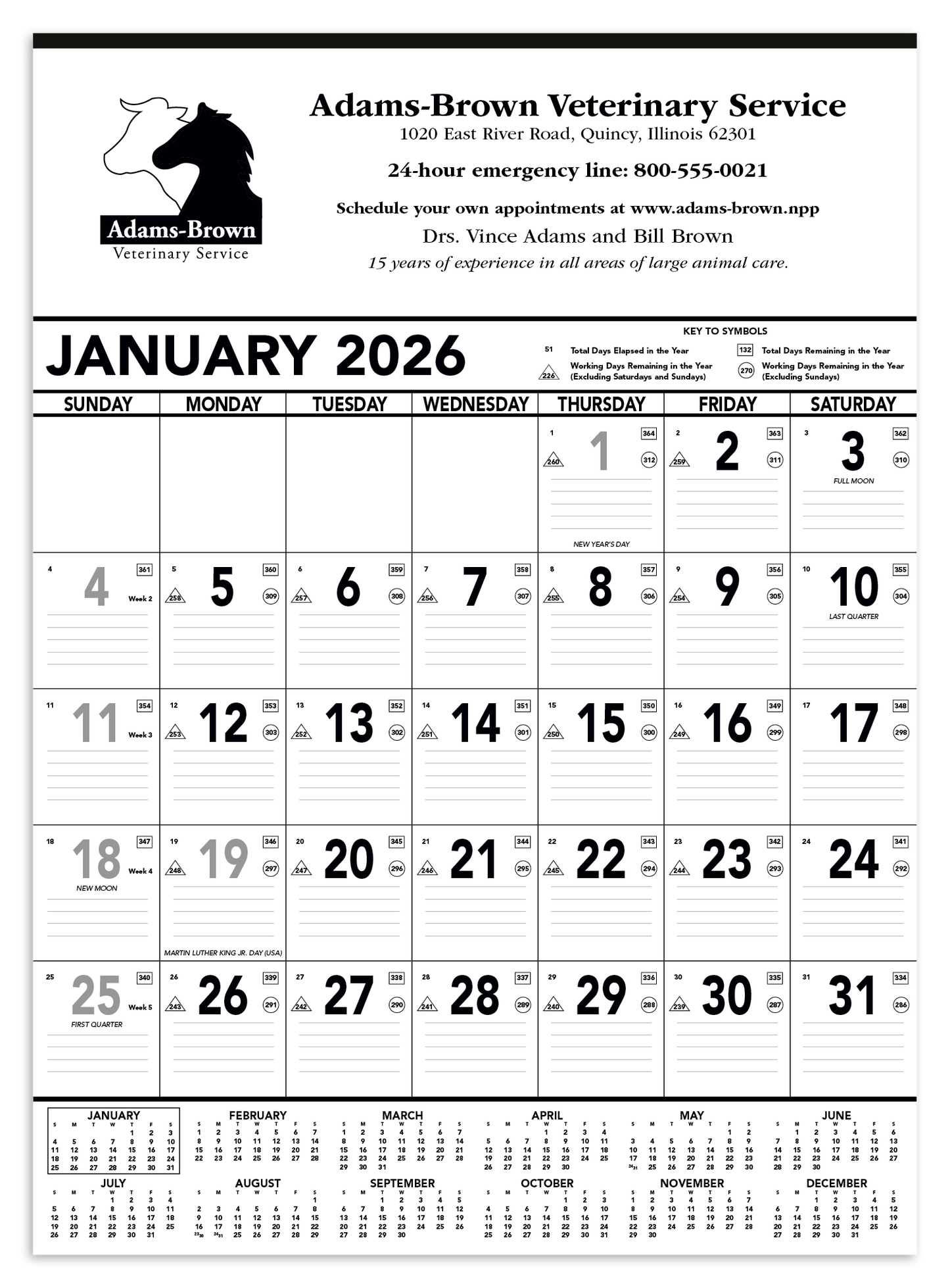 Triumph Calendars Black White Contractor Memo Calendar-6100