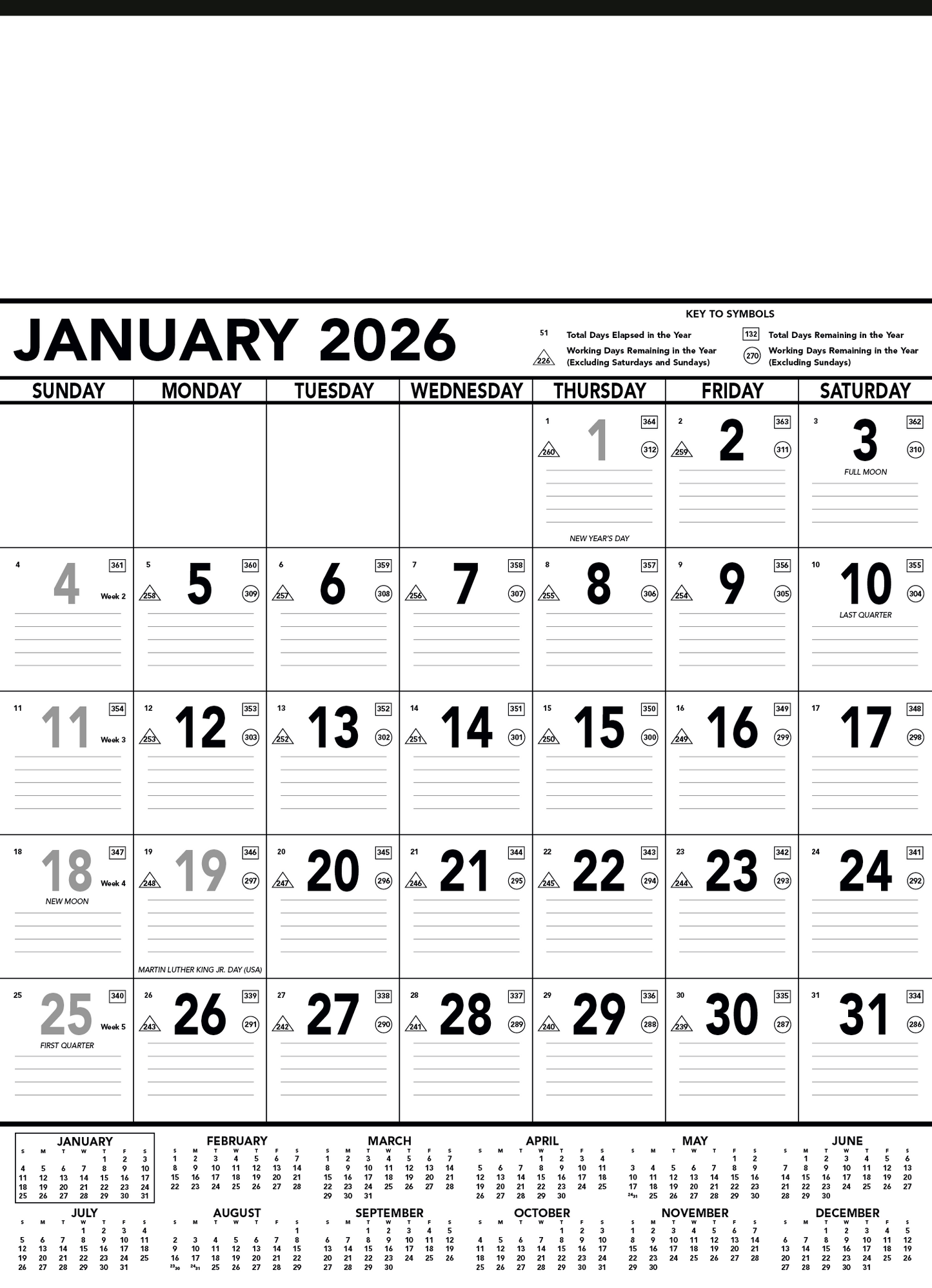 Triumph Calendars Black White Contractor Memo Calendar-6100