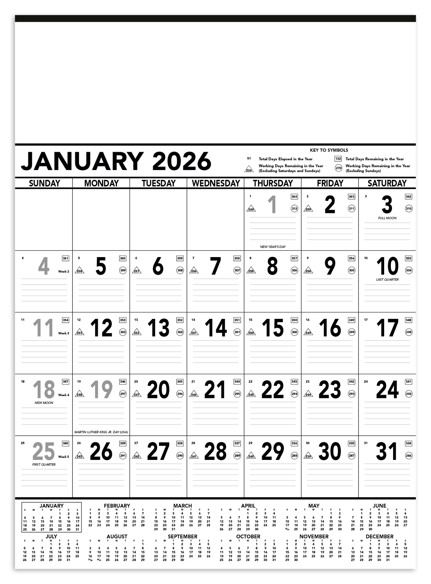 Triumph Calendars Black White Contractor Memo Calendar-6100