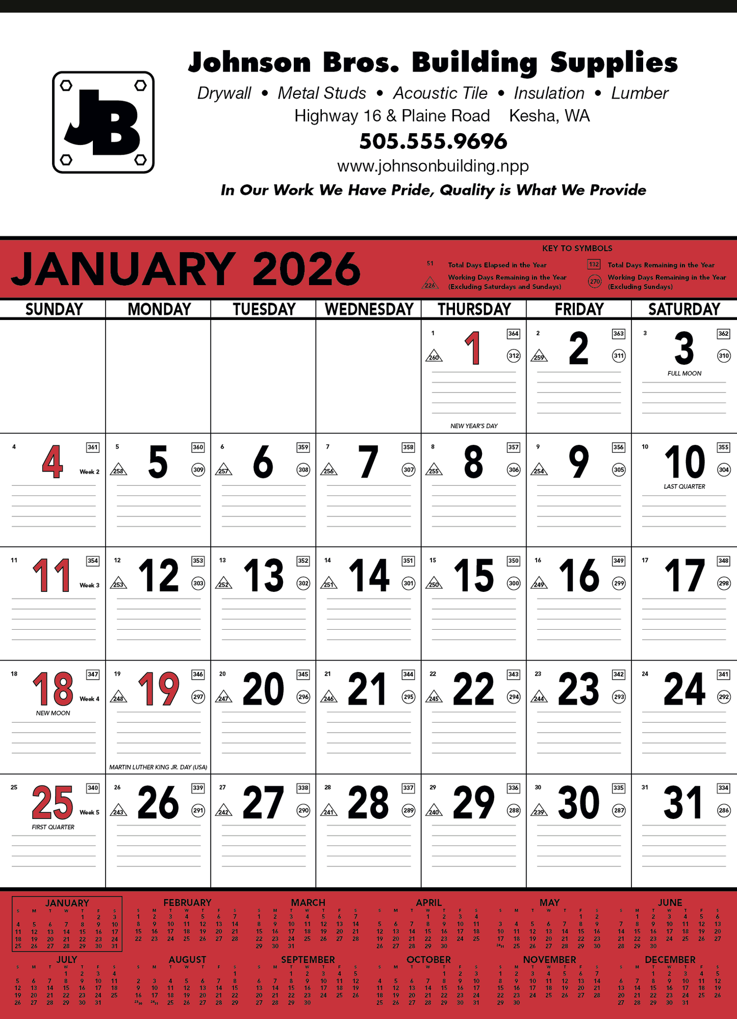 Triumph Calendars Red Black Contractor Memo Calendar-6102