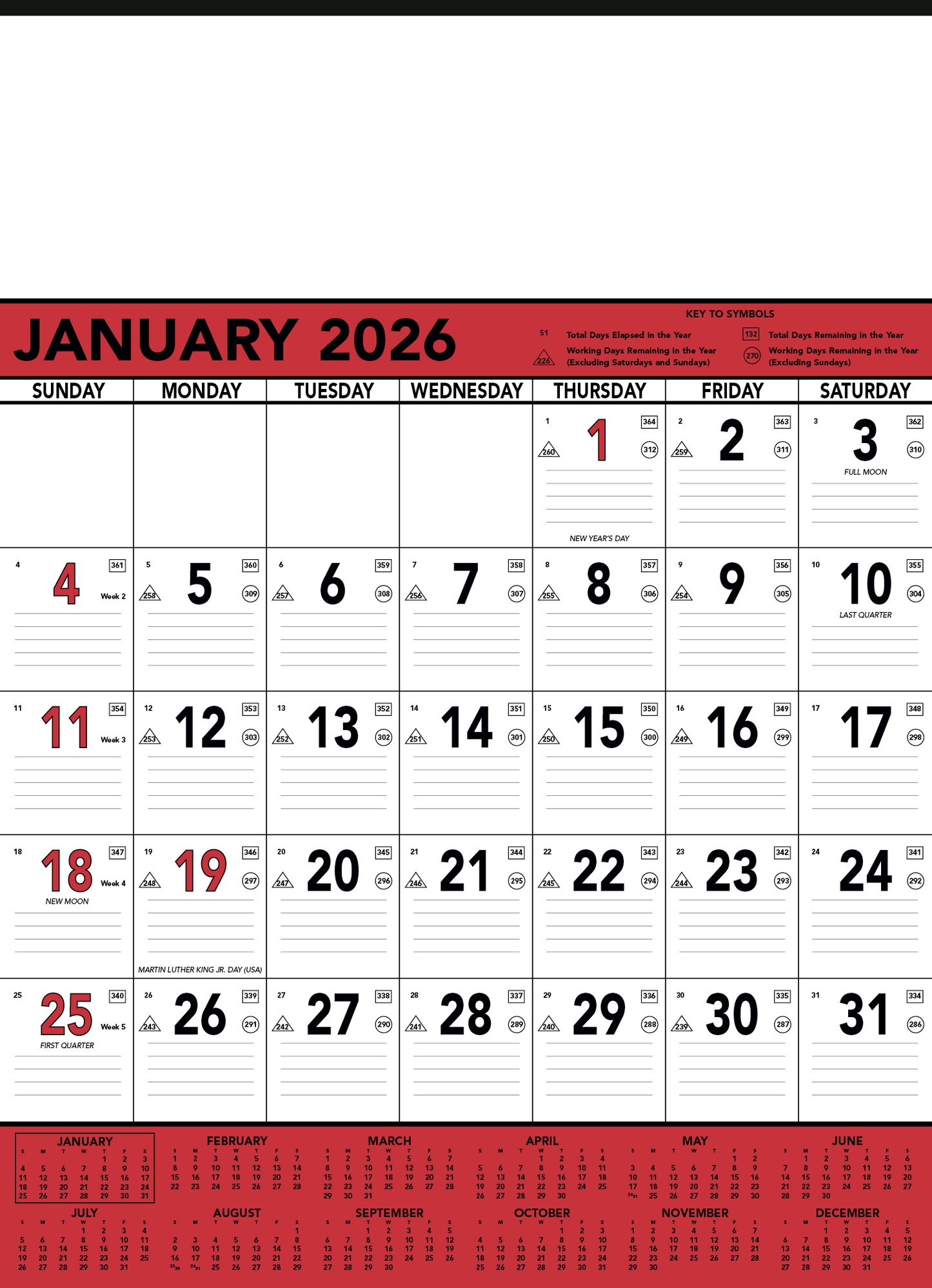 Triumph Calendars Red Black Contractor Memo Calendar-6102