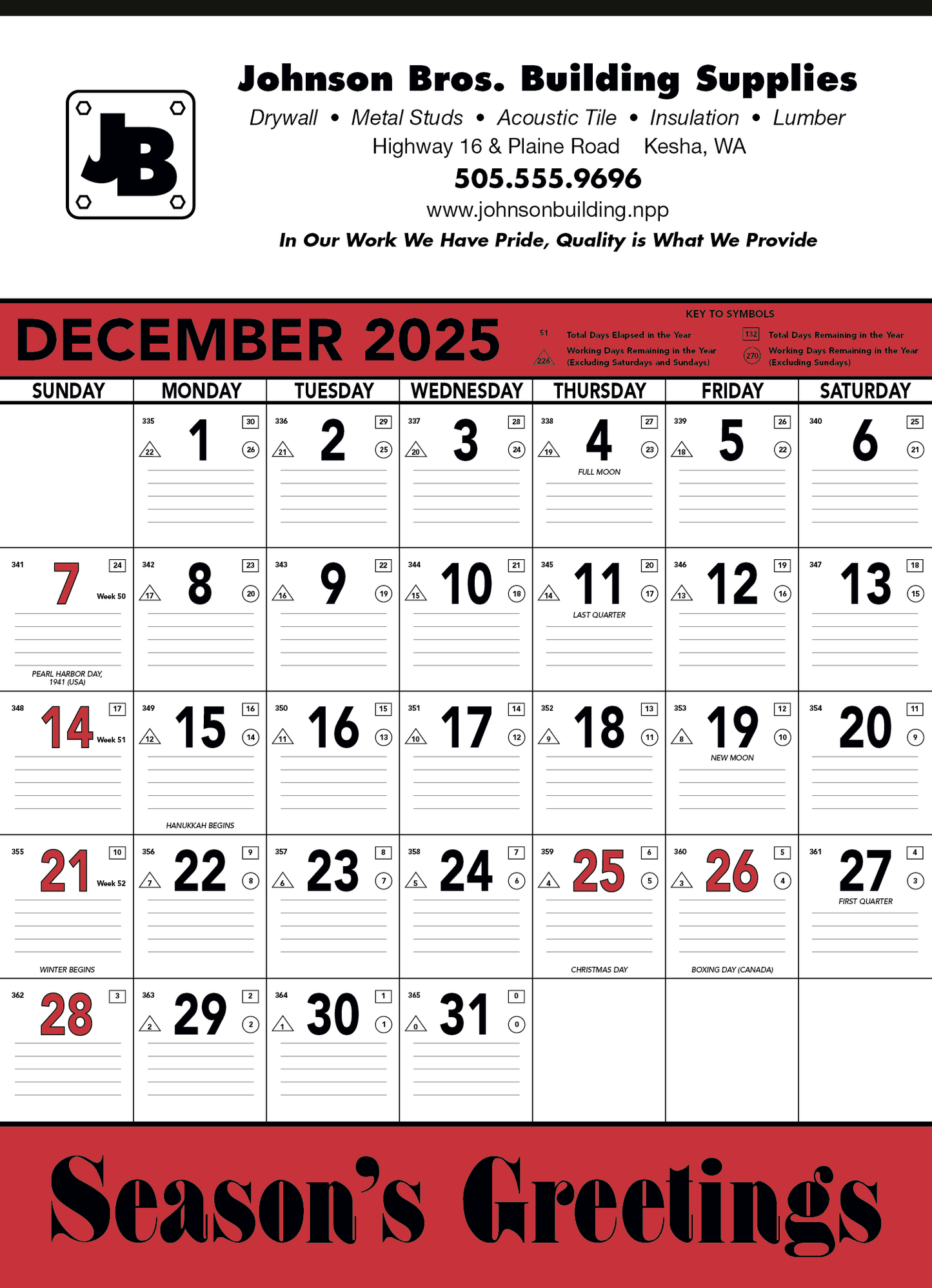Triumph Calendars Red Black Contractor Memo Calendar-6102
