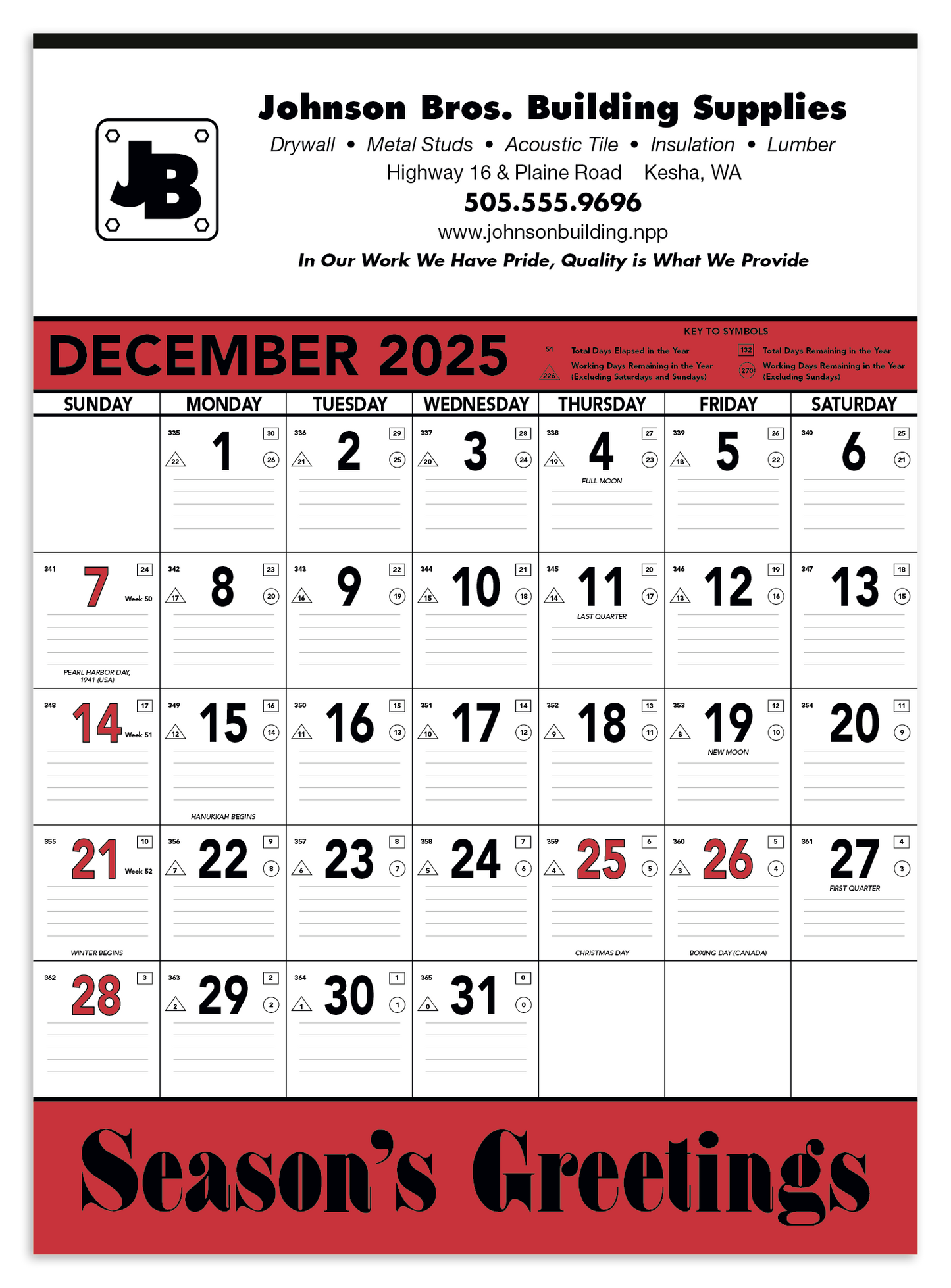 Triumph Calendars Red Black Contractor Memo Calendar-6102