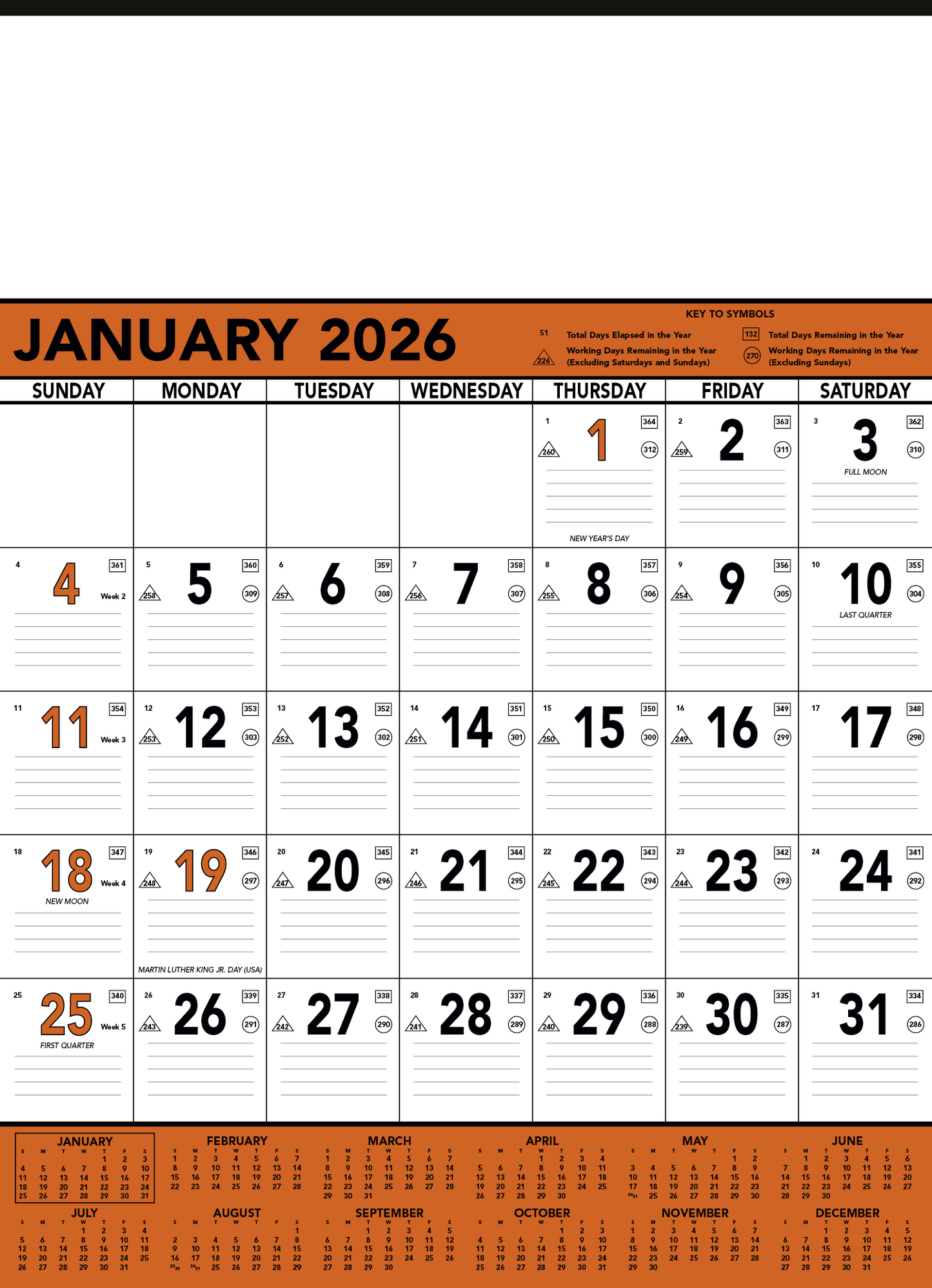 Triumph Calendars Orange Black Contractor Memo Calendar-6103
