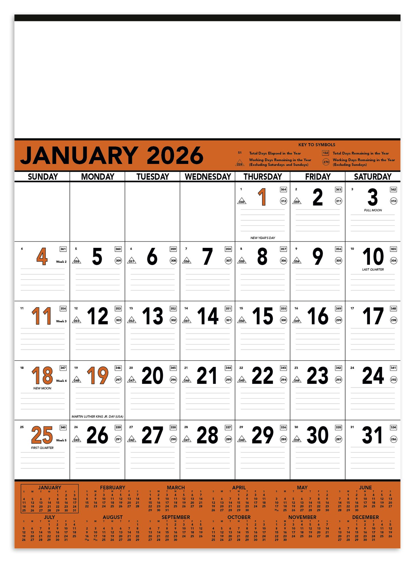 Triumph Calendars Orange Black Contractor Memo Calendar-6103