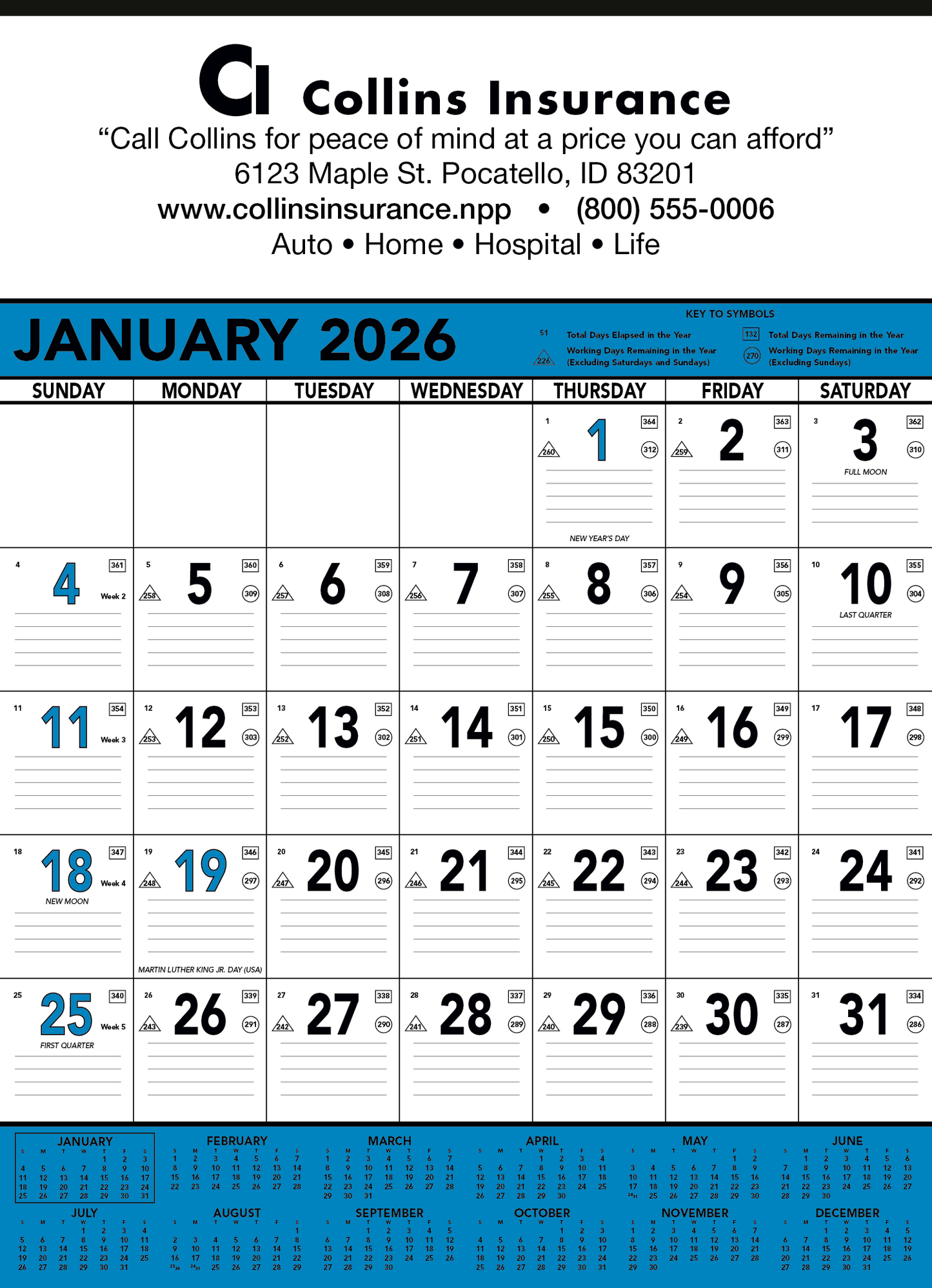 Triumph Calendars Blue Black Contractor Memo Calendar-6104