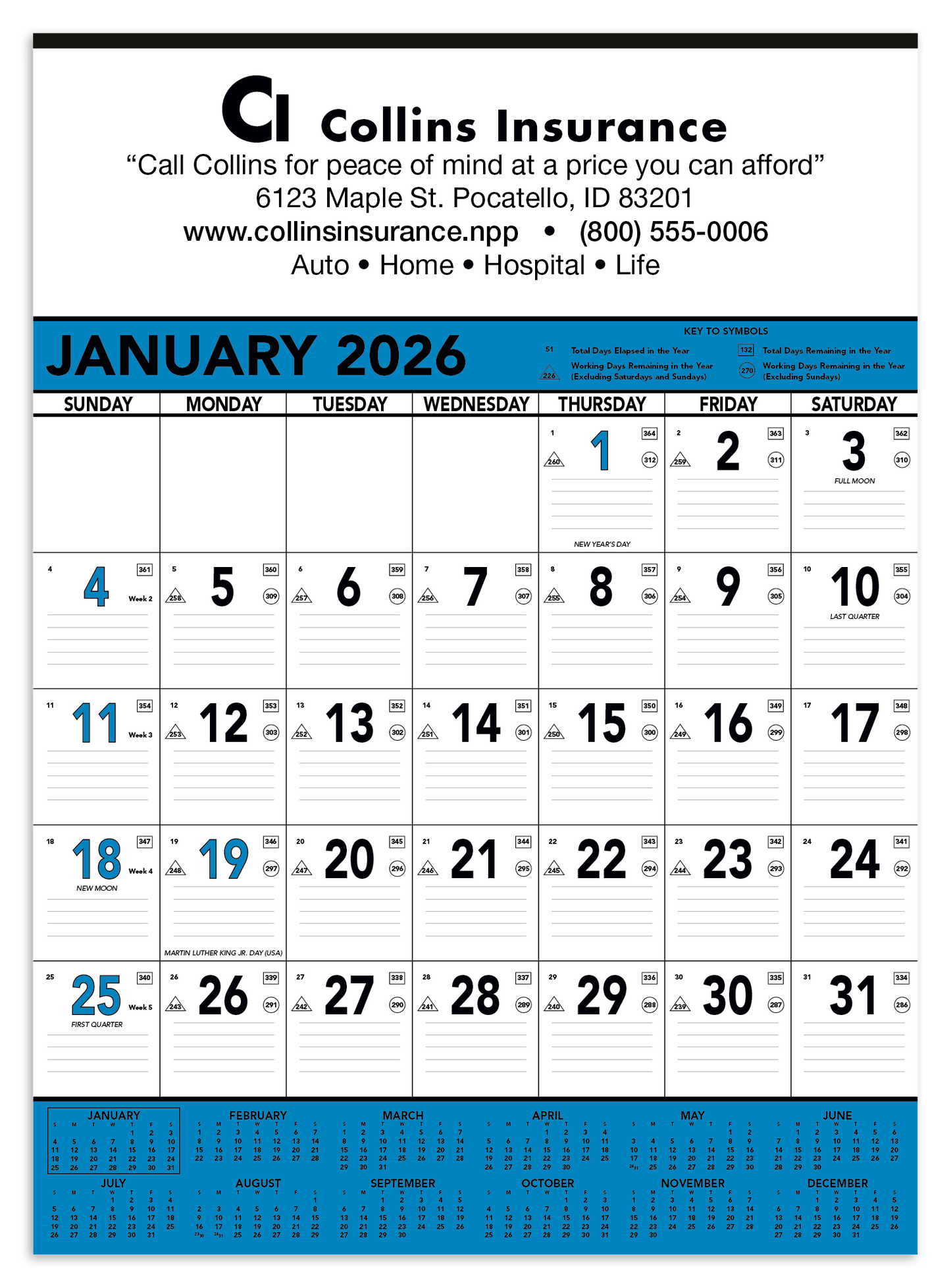 Triumph Calendars Blue Black Contractor Memo Calendar-6104