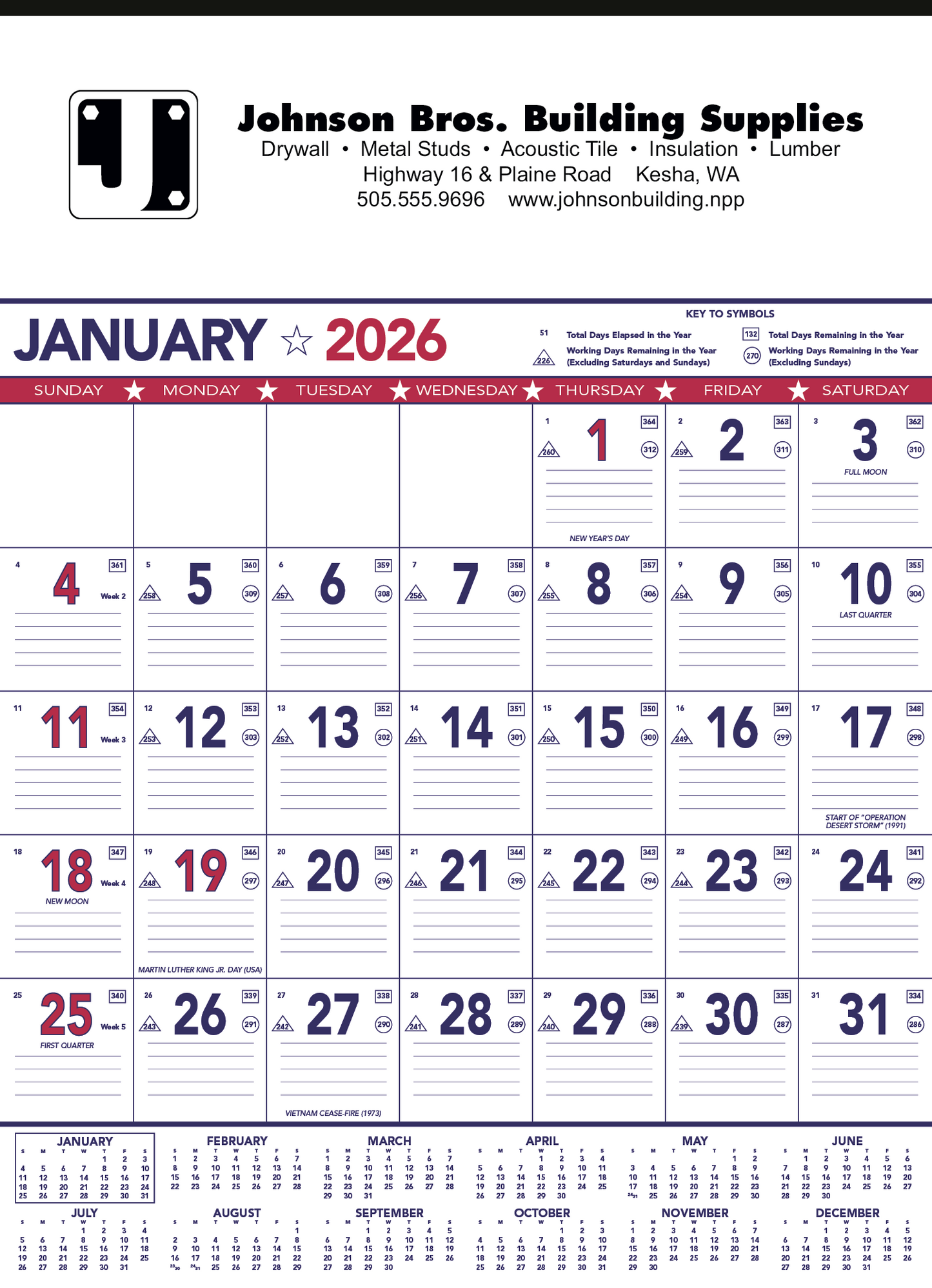 Triumph Calendars Patriotic Contractor Memo Calendar-6108