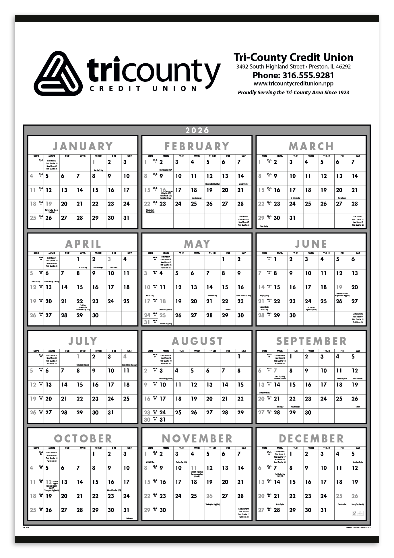 Triumph Calendars Black White SpanAYear NonLaminated Calendar-6221