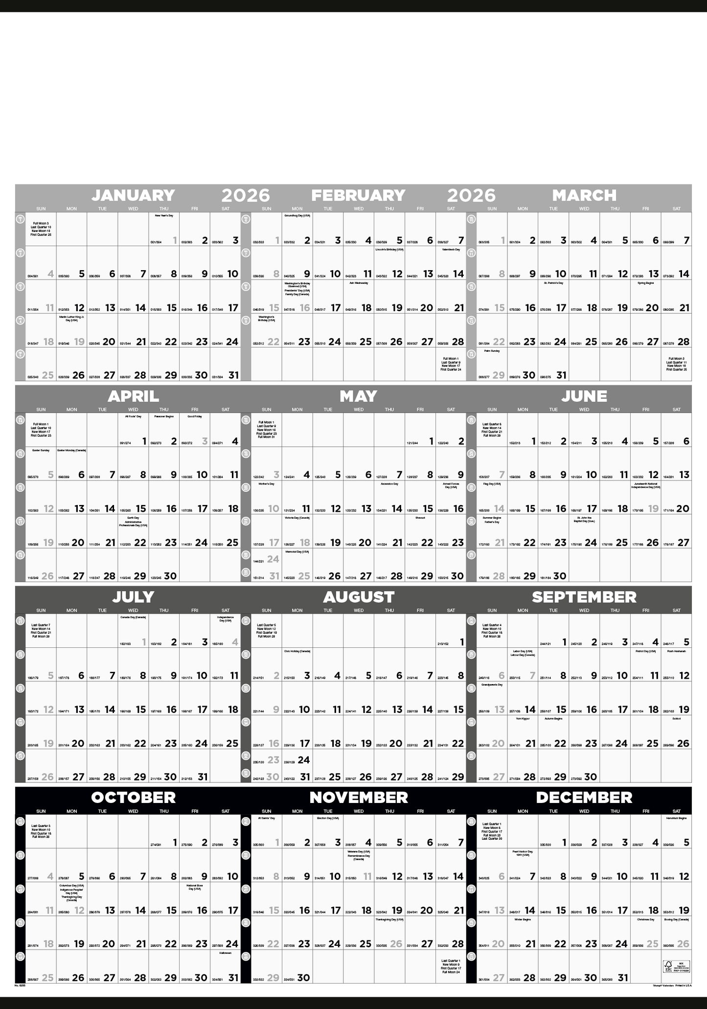 Triumph Calendars Black White Time Management SpanAYear NonLaminated Calendar-6255