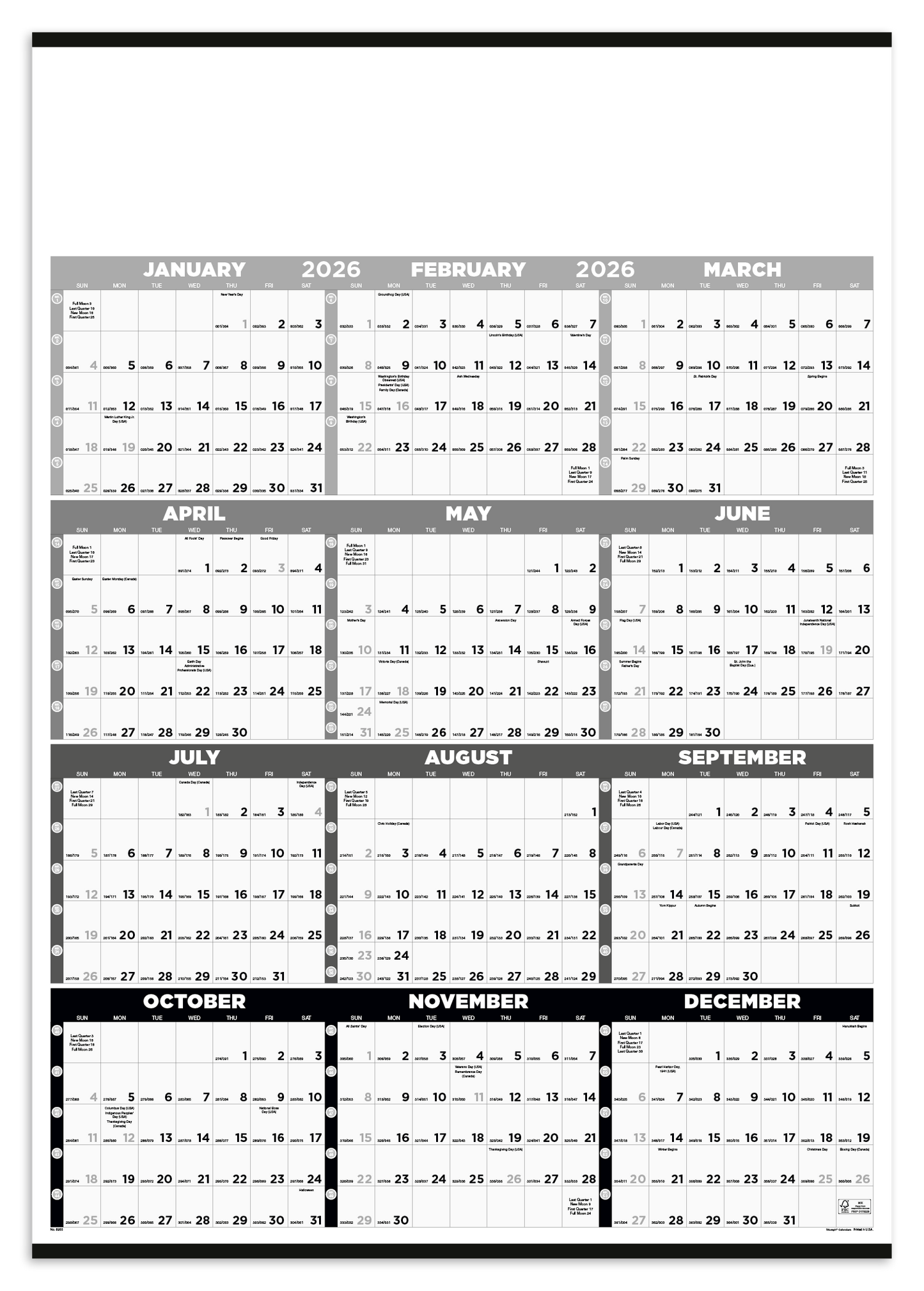 Triumph Calendars Black White Time Management SpanAYear NonLaminated Calendar-6255