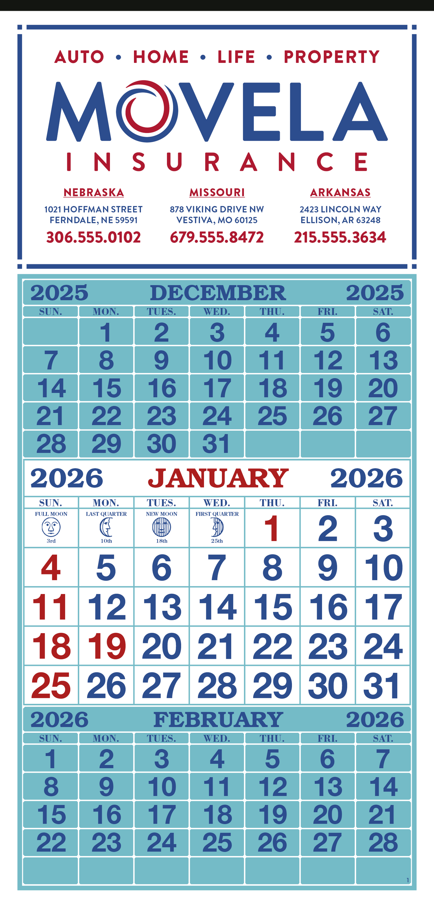 Skinner Kennedy 3Month Display 12Sheet Calendar-63-E