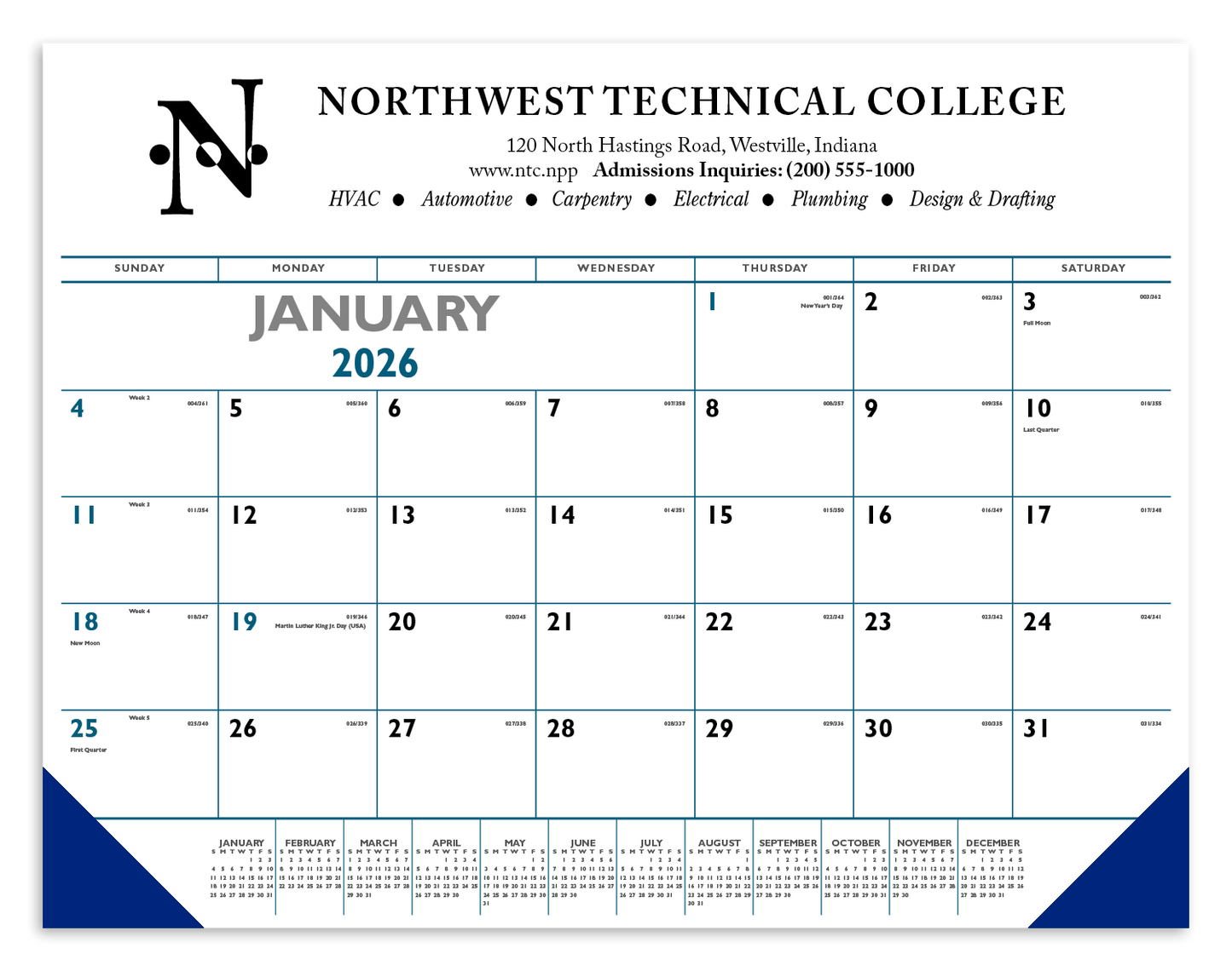 Triumph Calendars Blue Black Desk Pad with Vinyl Corners-6504