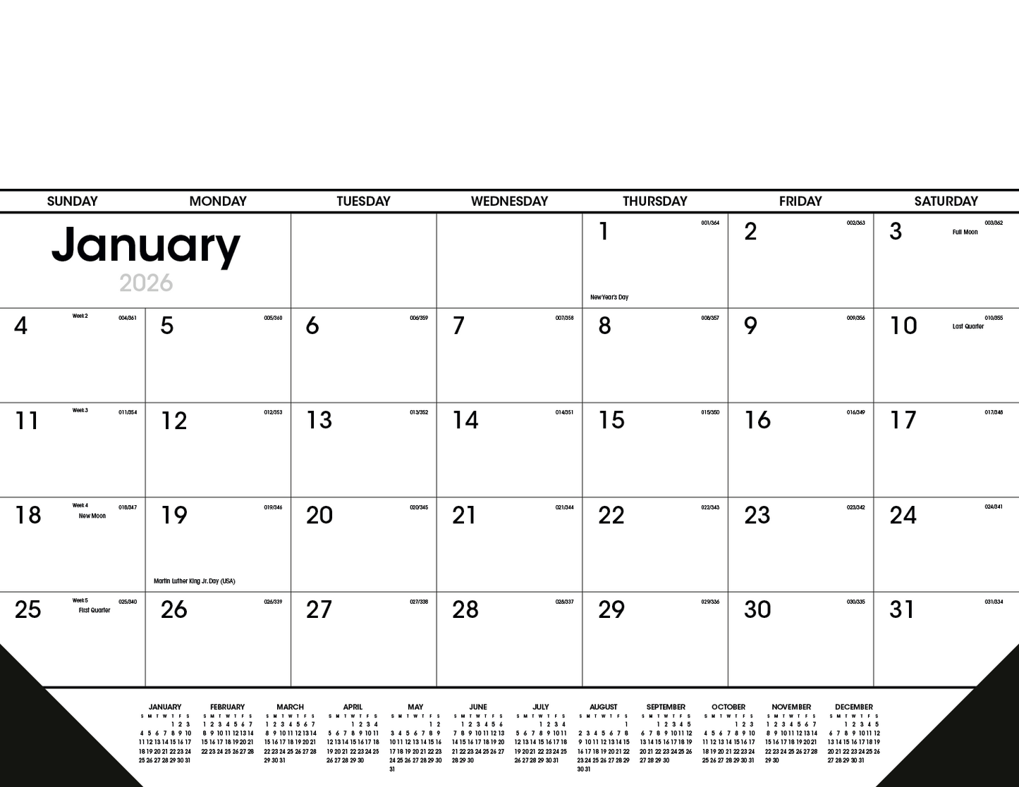 Triumph Calendars Black White Desk Pad with Vinyl Corners-6506