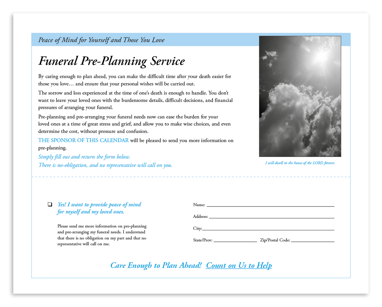 Good Value Gods Gift w Funeral PrePlanning Sheet Spiral Calendar-7019