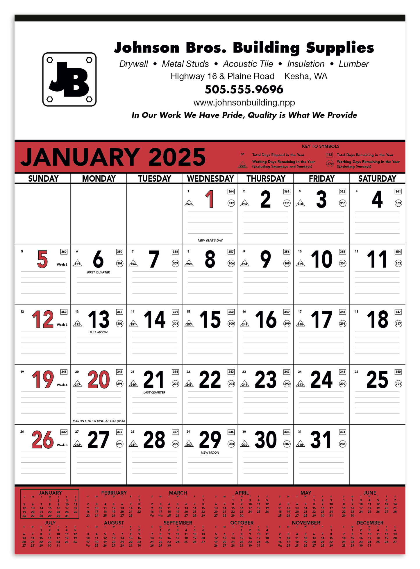 Triumph Calendars Red Black Contractor Memo Calendar-6102