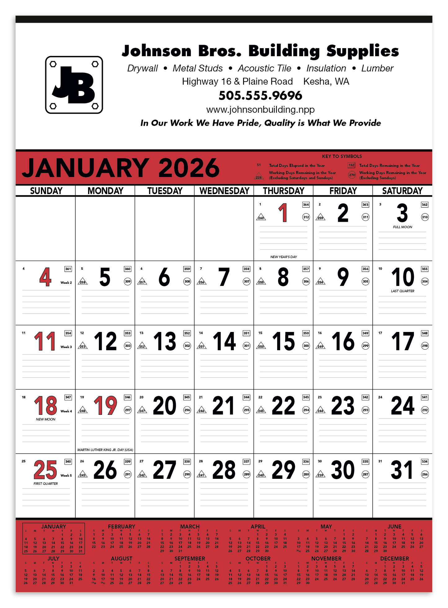 Triumph Calendars Red Black Contractor Memo Calendar-6102