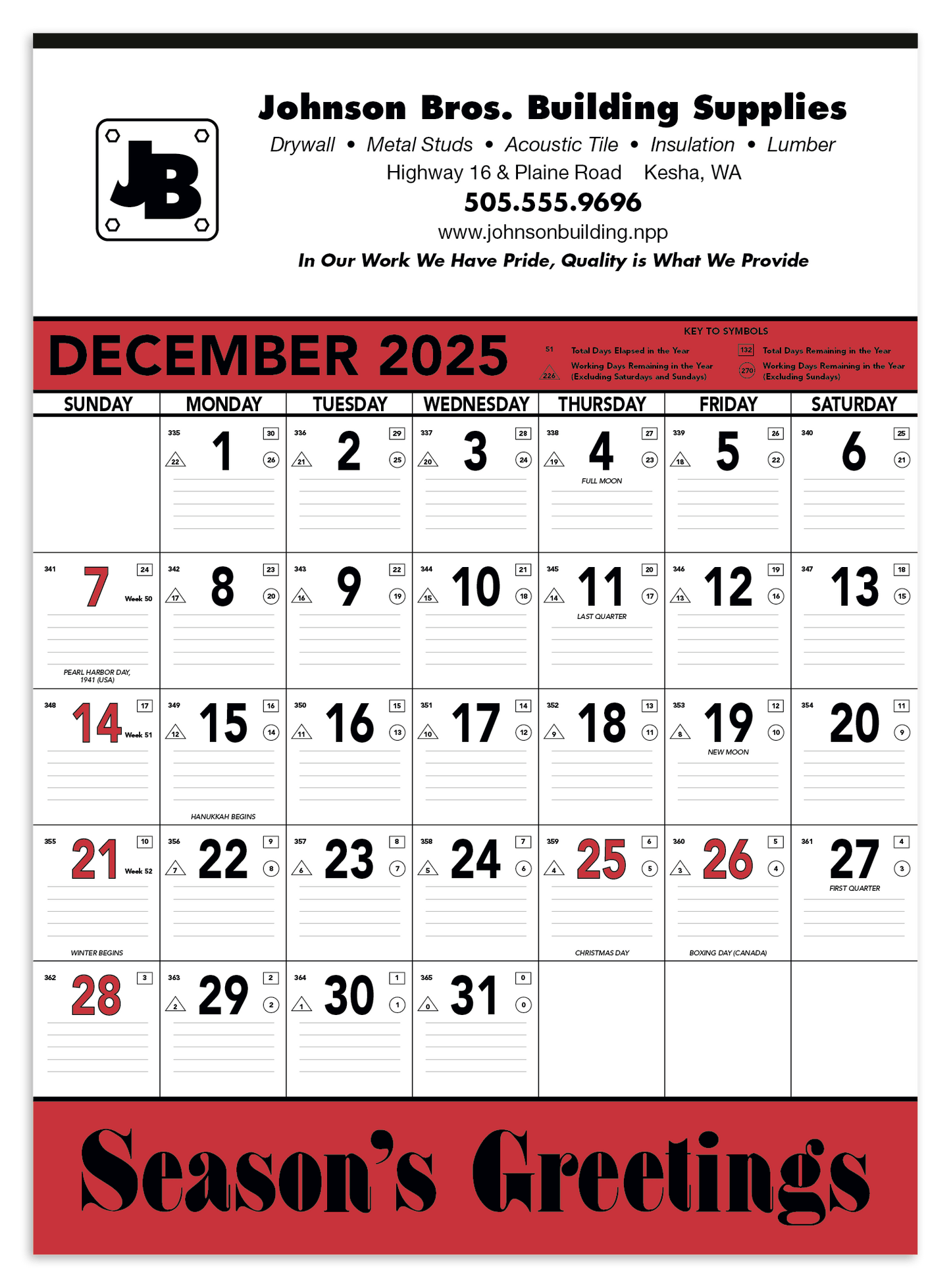 Triumph Calendars Red Black Contractor Memo Calendar-6102