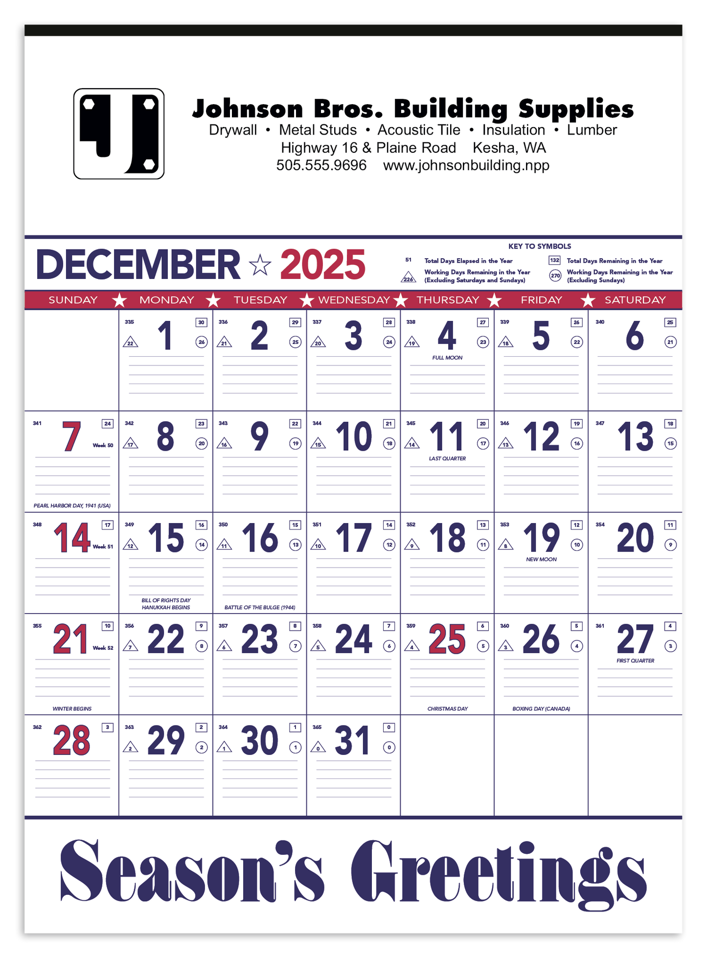 Triumph Calendars Patriotic Contractor Memo Calendar-6108