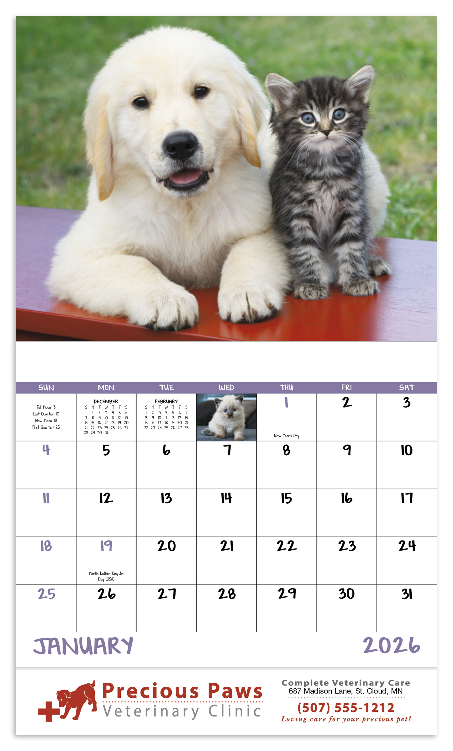 Good Value Puppies Kittens Stapled Calendar-7207