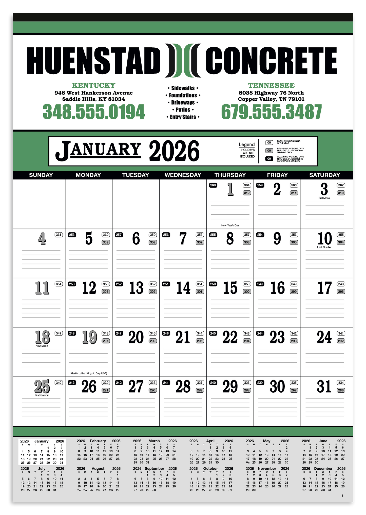 Skinner Kennedy Contractors 13Sheet Calendar-89-E