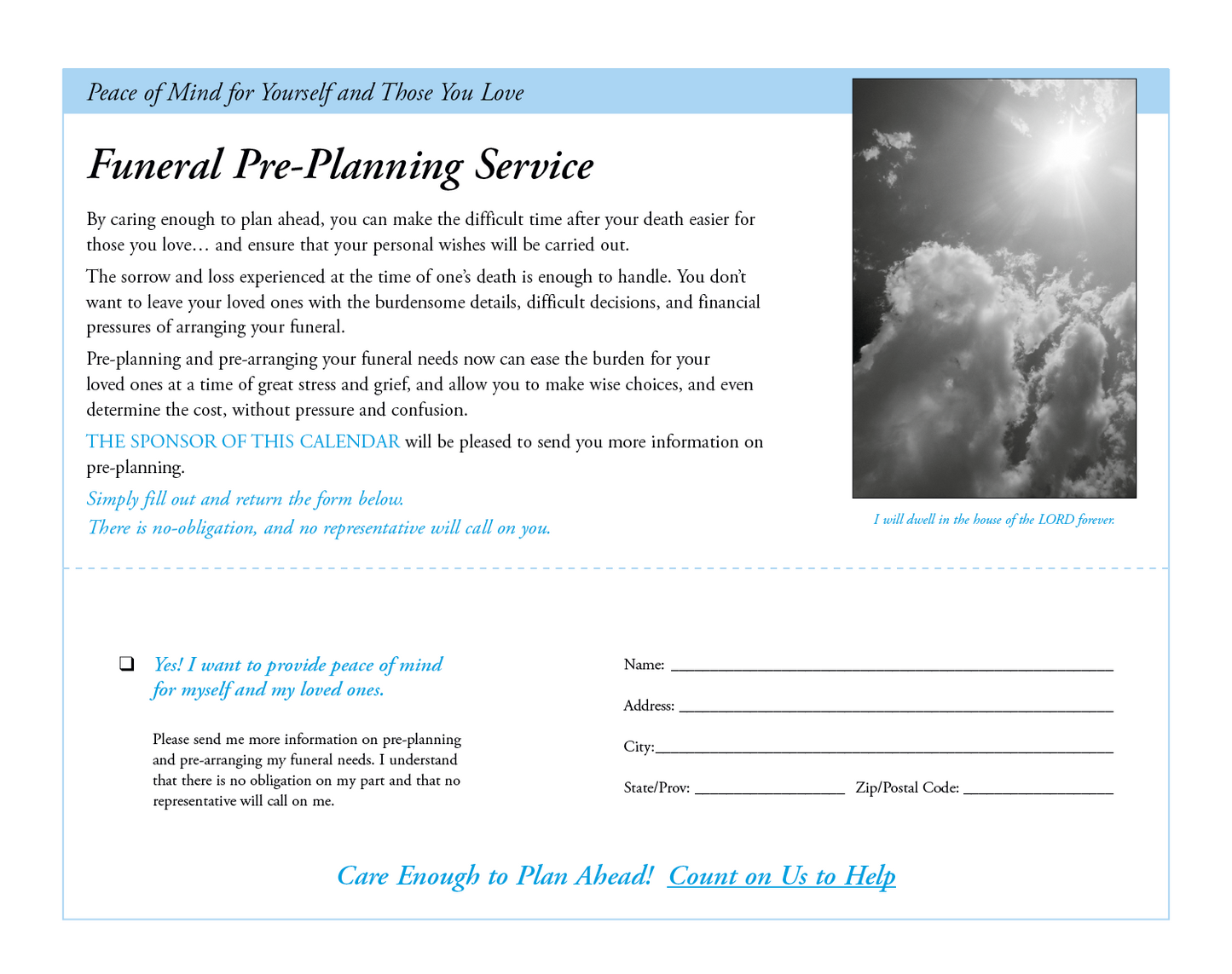 Good Value Gods Gift w Funeral PrePlanning Sheet Spiral Calendar-7019
