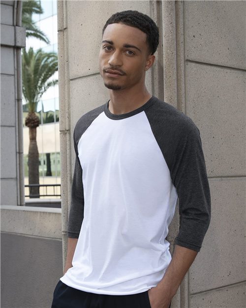 Unisex USA-Made 50/50 Poly/Cotton Raglan Three-Quarter Sleeve Tee