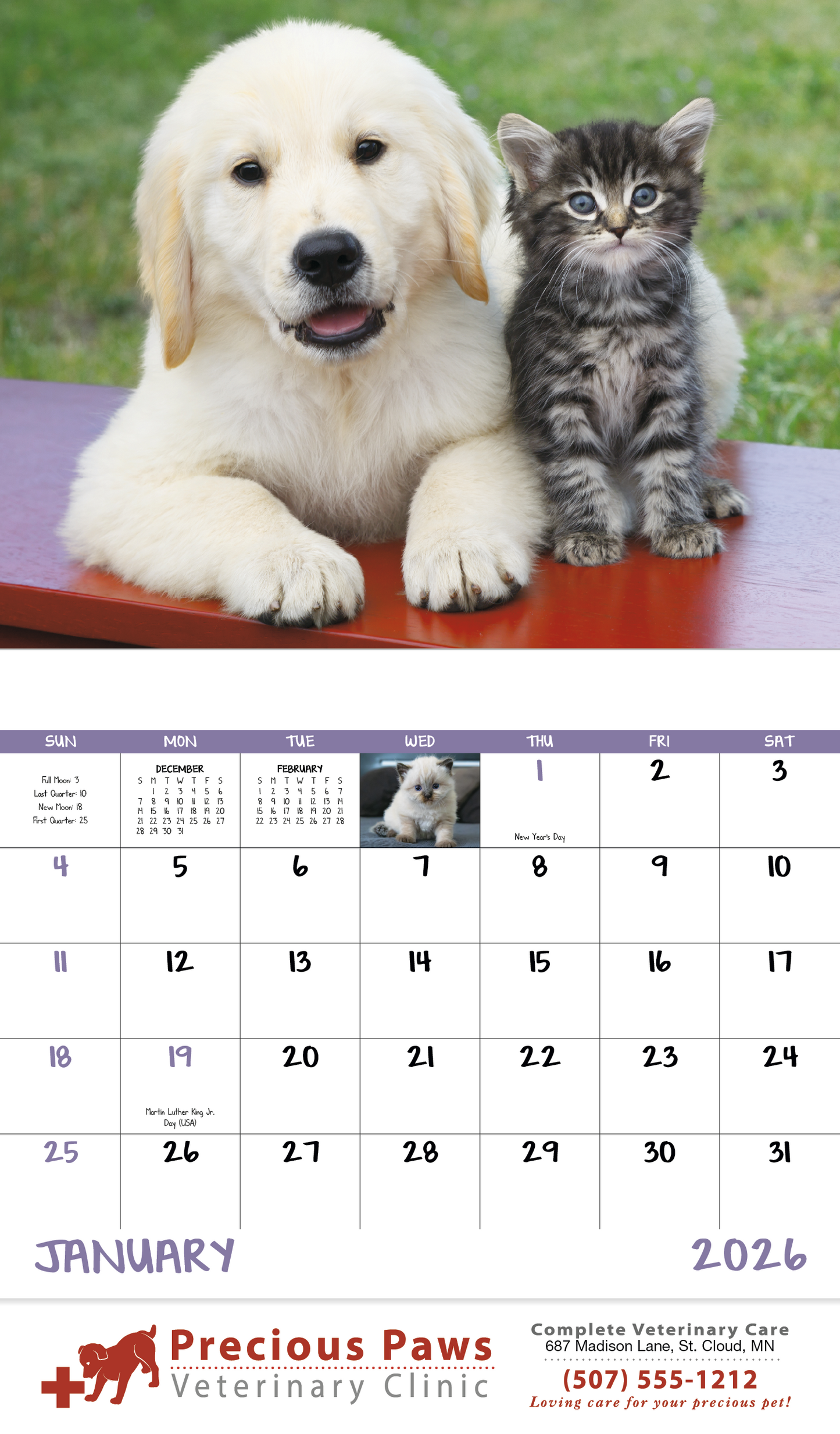 Good Value Puppies Kittens Stapled Calendar-7207