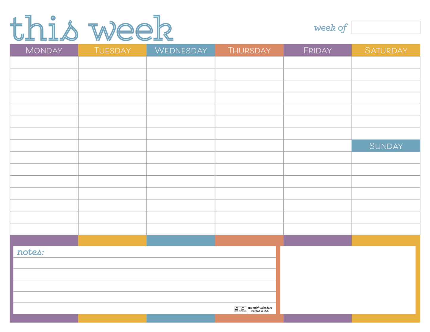 Triumph Calendars Small Weekly Desk Pad Colors-8970