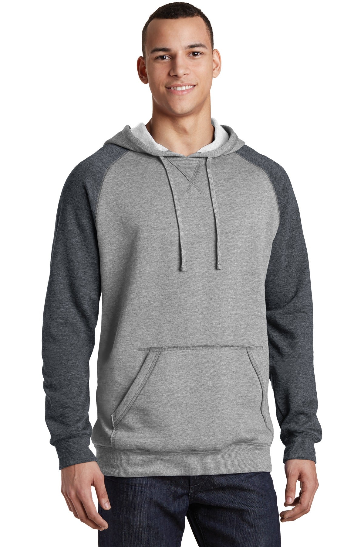 District? Young Mens Lightweight Fleece Raglan Hoodie.