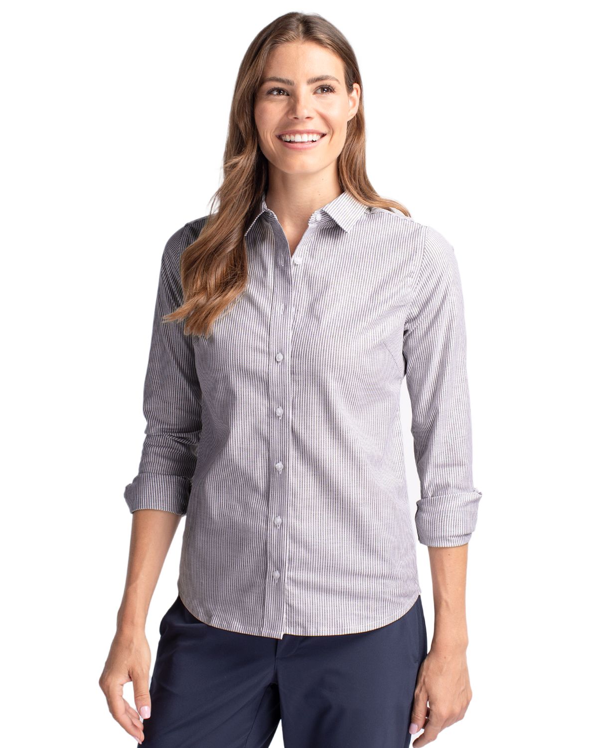 Cutter & Buck Stretch Oxford Stripe Womens Long Sleeve Dress Shirt - LCW00004