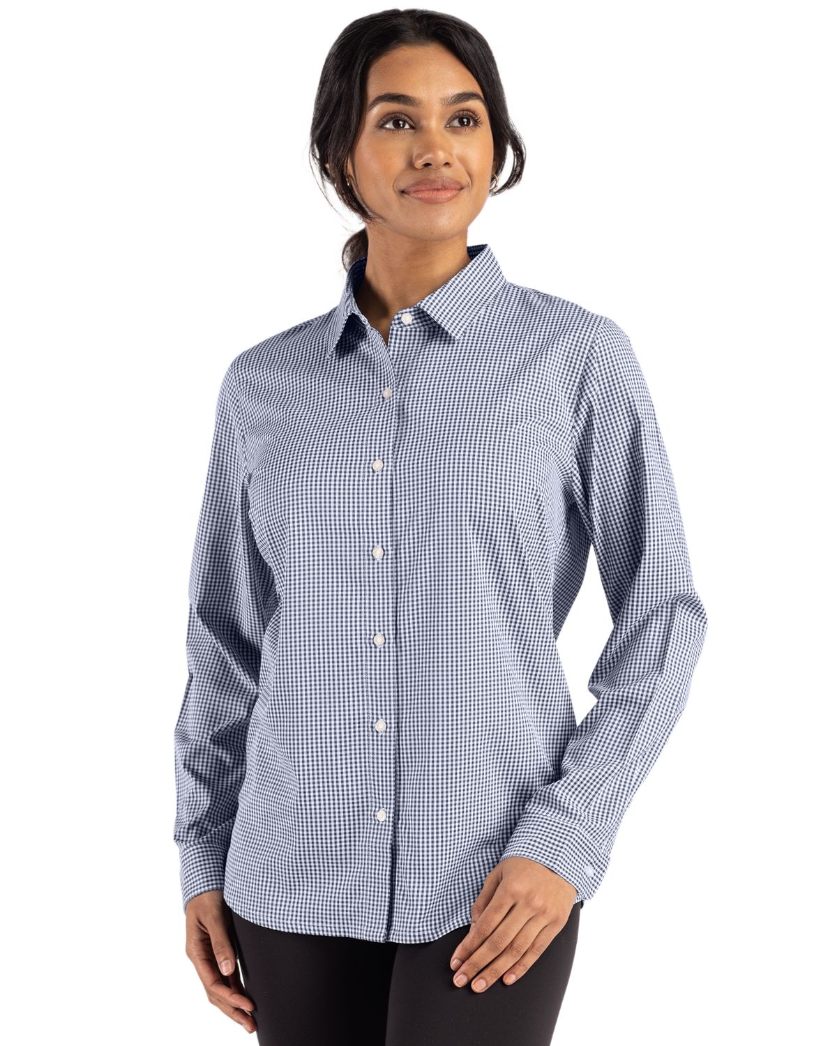 Cutter & Buck Skyline Epic Confidence Recycled Gingham Womens Long Sleeve Dress Shirt - LCW00020