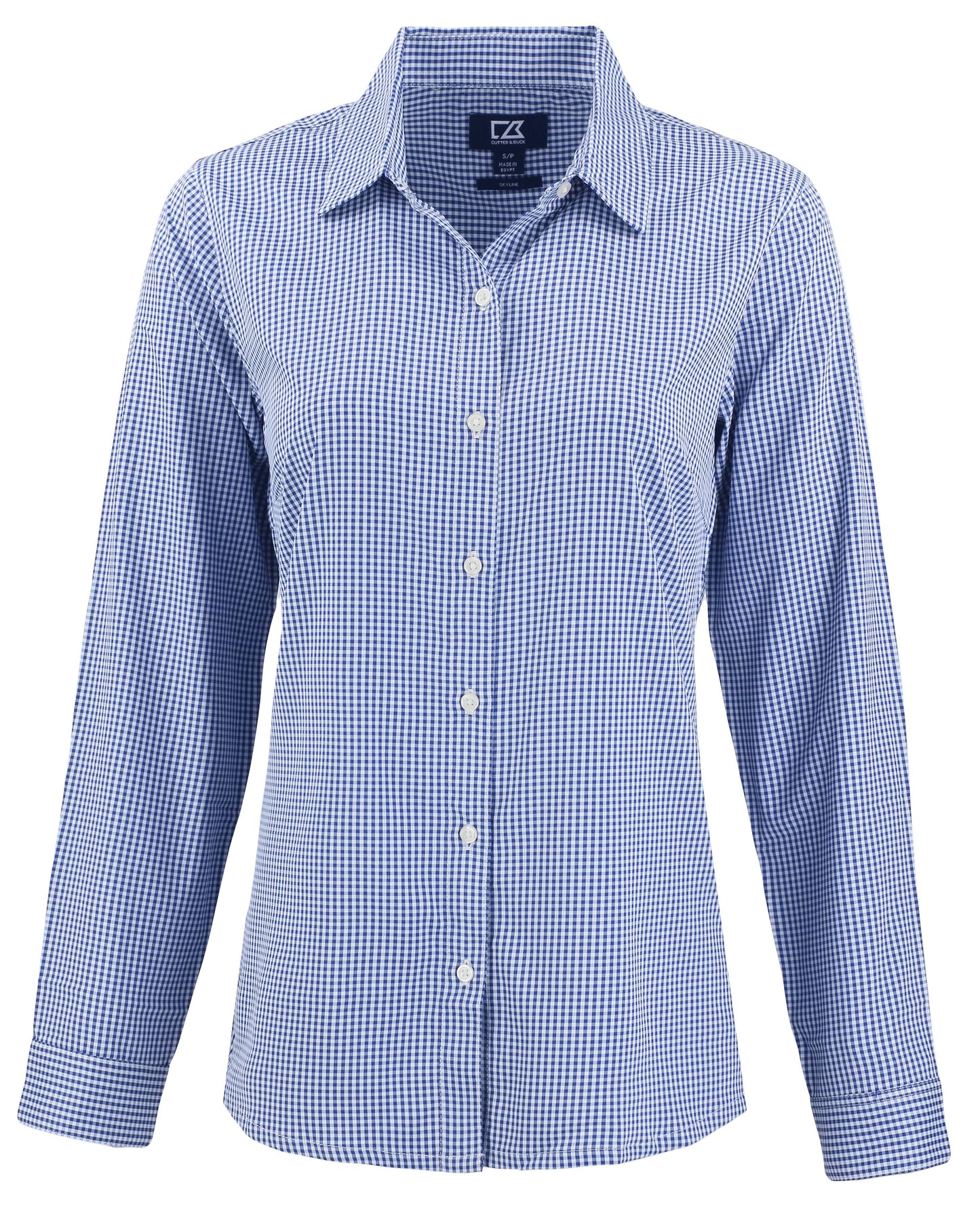 Cutter & Buck Skyline Recycled Gingham Womens Long Sleeve Spread Collar Dress Shirt