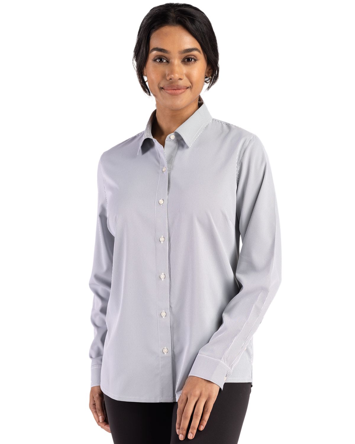Cutter & Buck Skyline Epic Confidence Recycled Pinstripe Womens Long Sleeve Dress Shirt - LCW00021